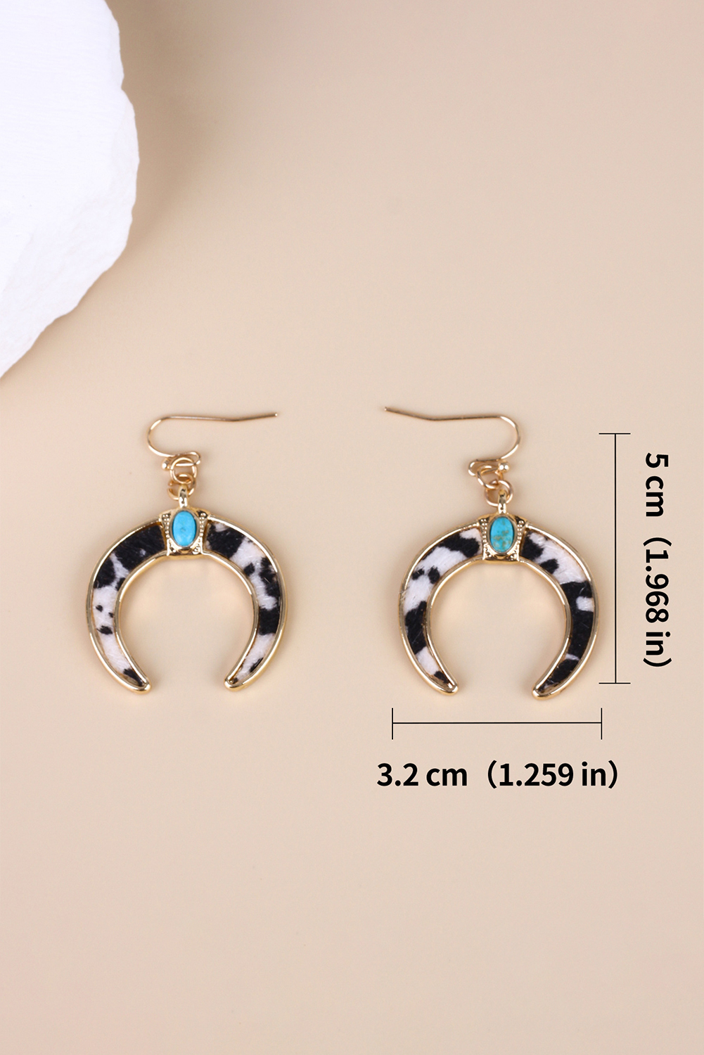 Black Cow Print Turquoise Inlay Crescent Shaped Dangle Earrings - loveforevers