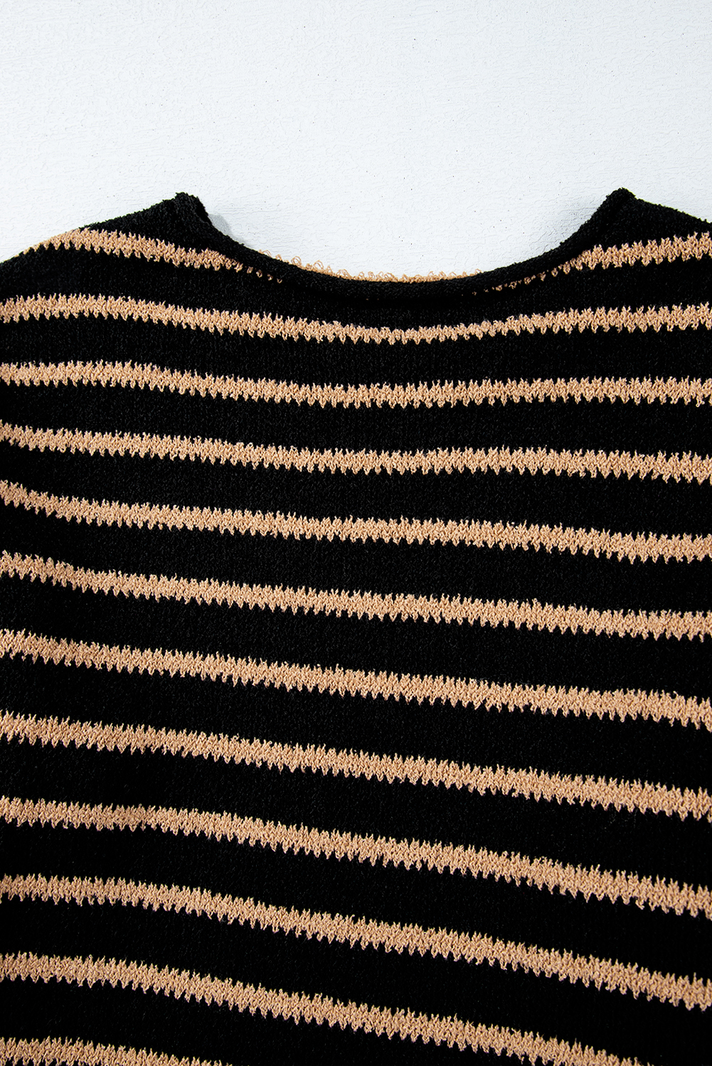 Black Stripe Drop Shoulder Round Neck Loose Sweater - loveforevers