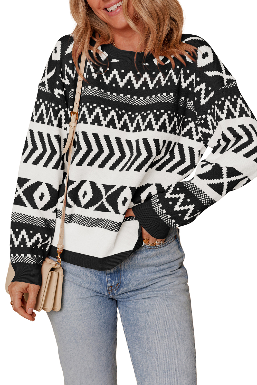 Brown Abstract Print Pullover Sweater - loveforevers