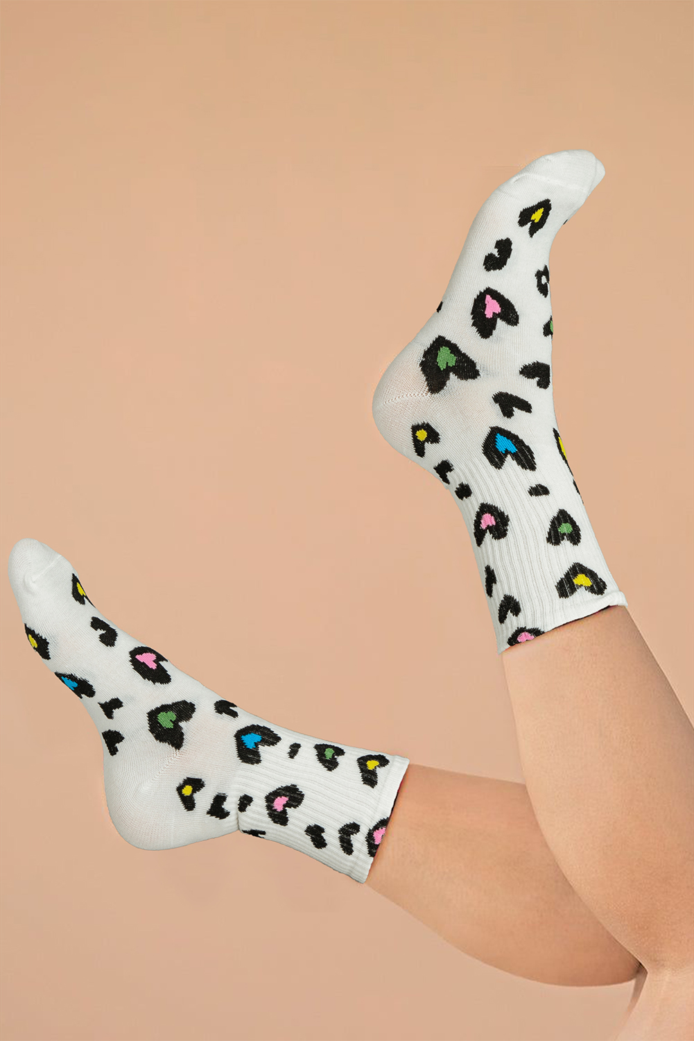 White Leopard Print Ribbed Edge Soft Socks - loveforevers