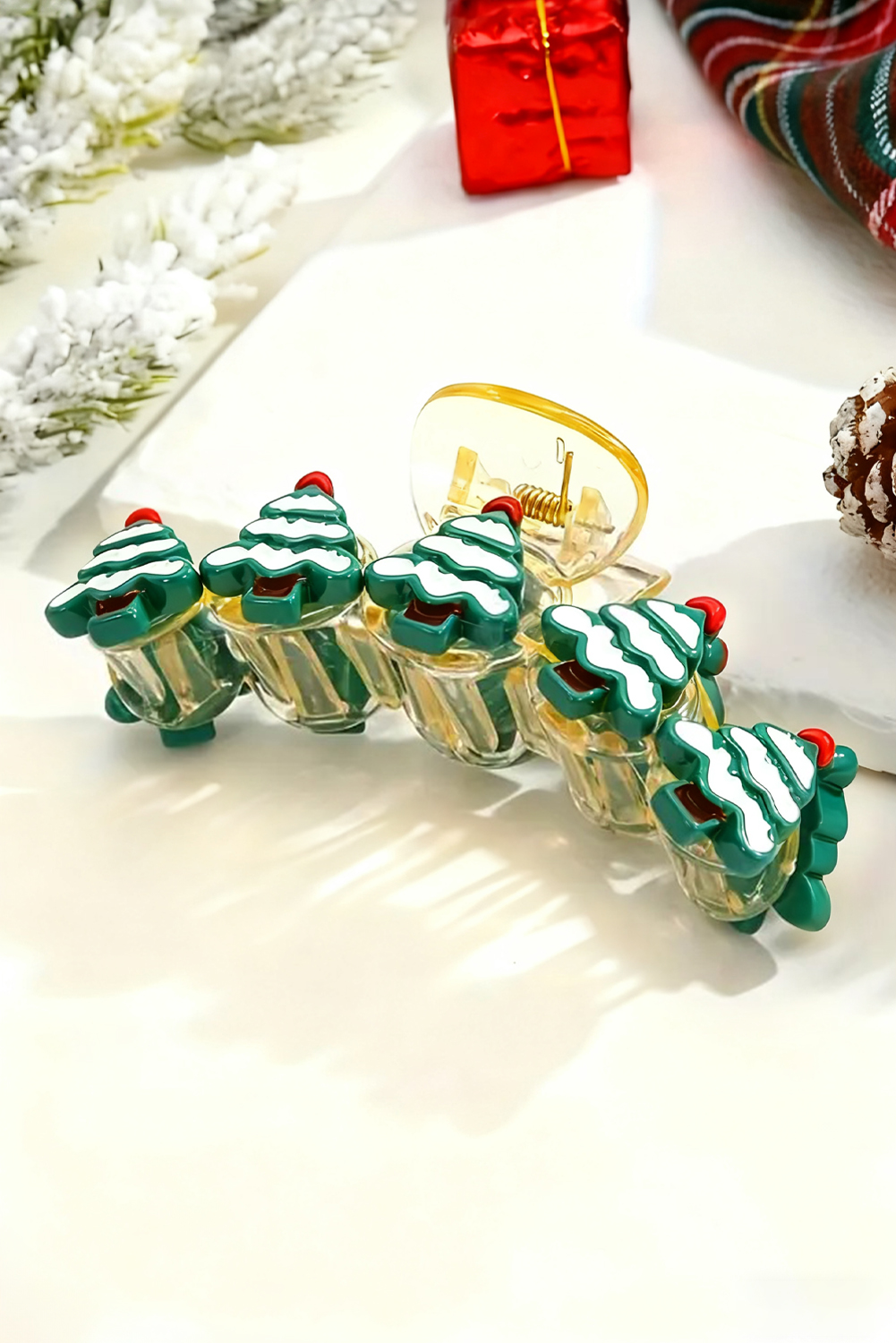 Dark Green Christmas Tree Detail Clear Hair Claw Clip - loveforevers