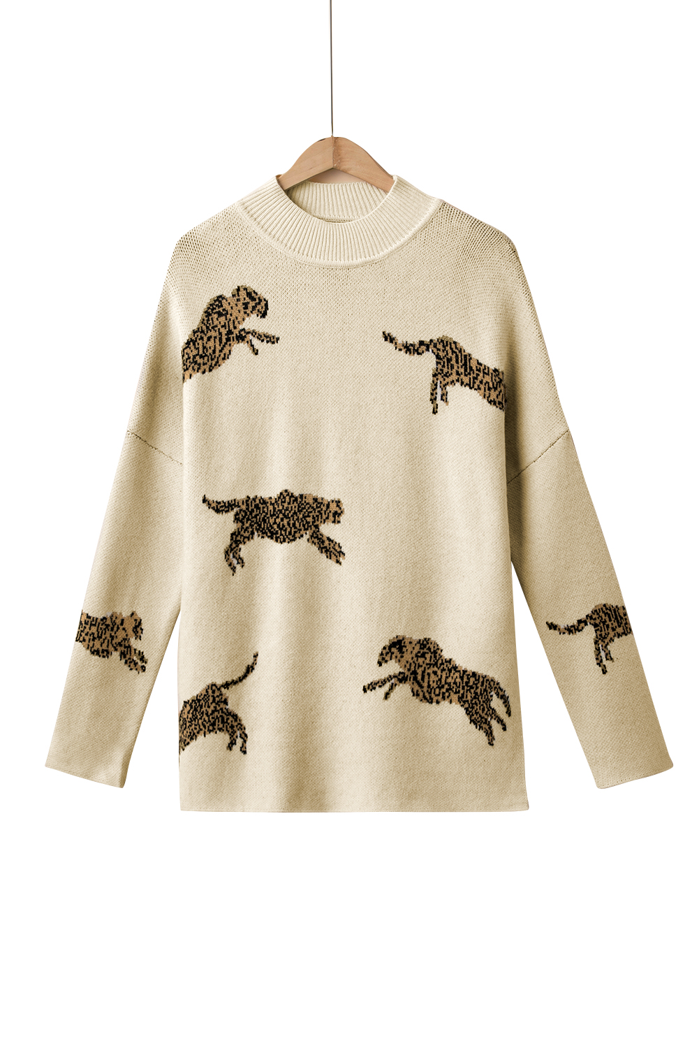 Parchment Lively Cheetah Print High Neck Split Hem Sweater - loveforevers