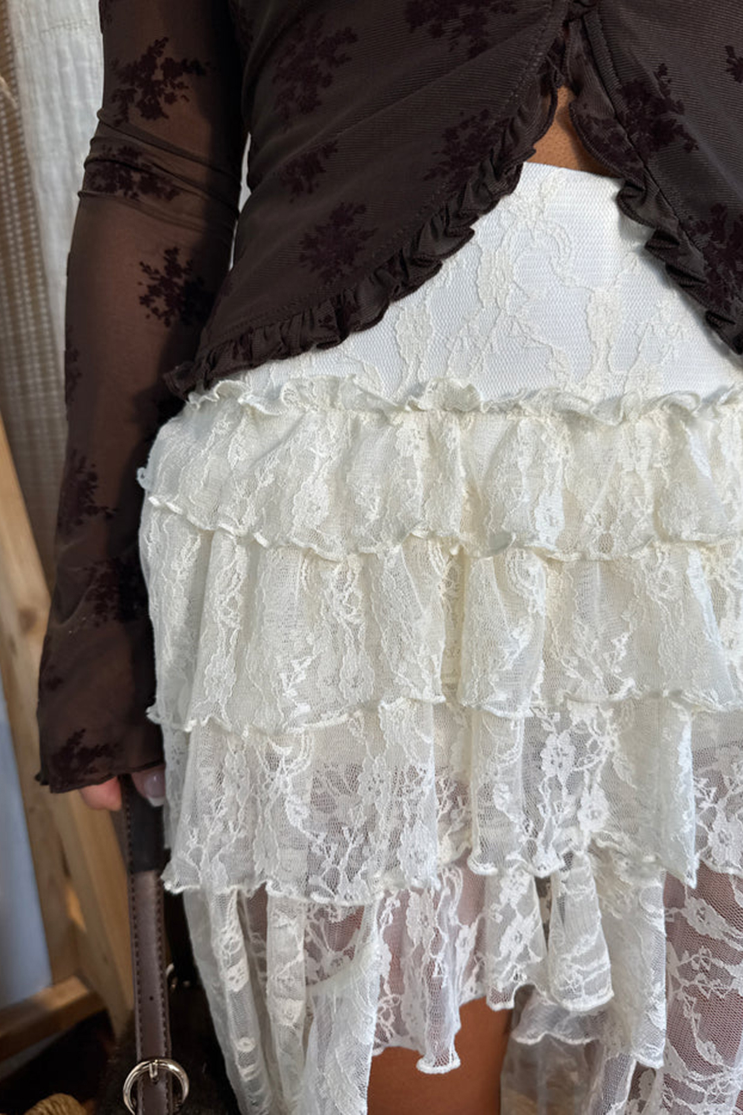 White Sheer Lace Frilly Ruffles High Low Long Skirt - loveforevers