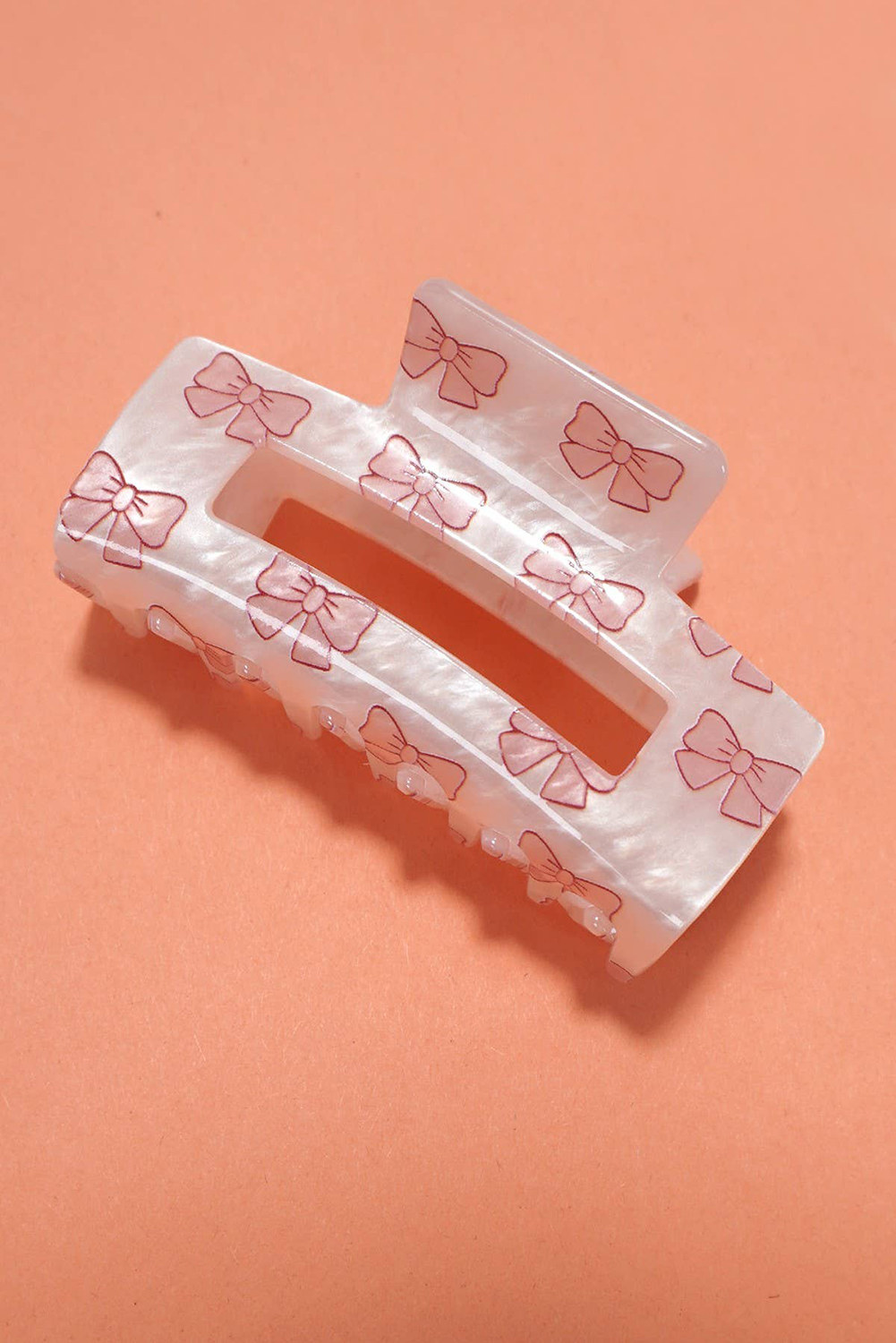 Light Pink Bow Knot Print Acrylic Square Hair Claw - loveforevers