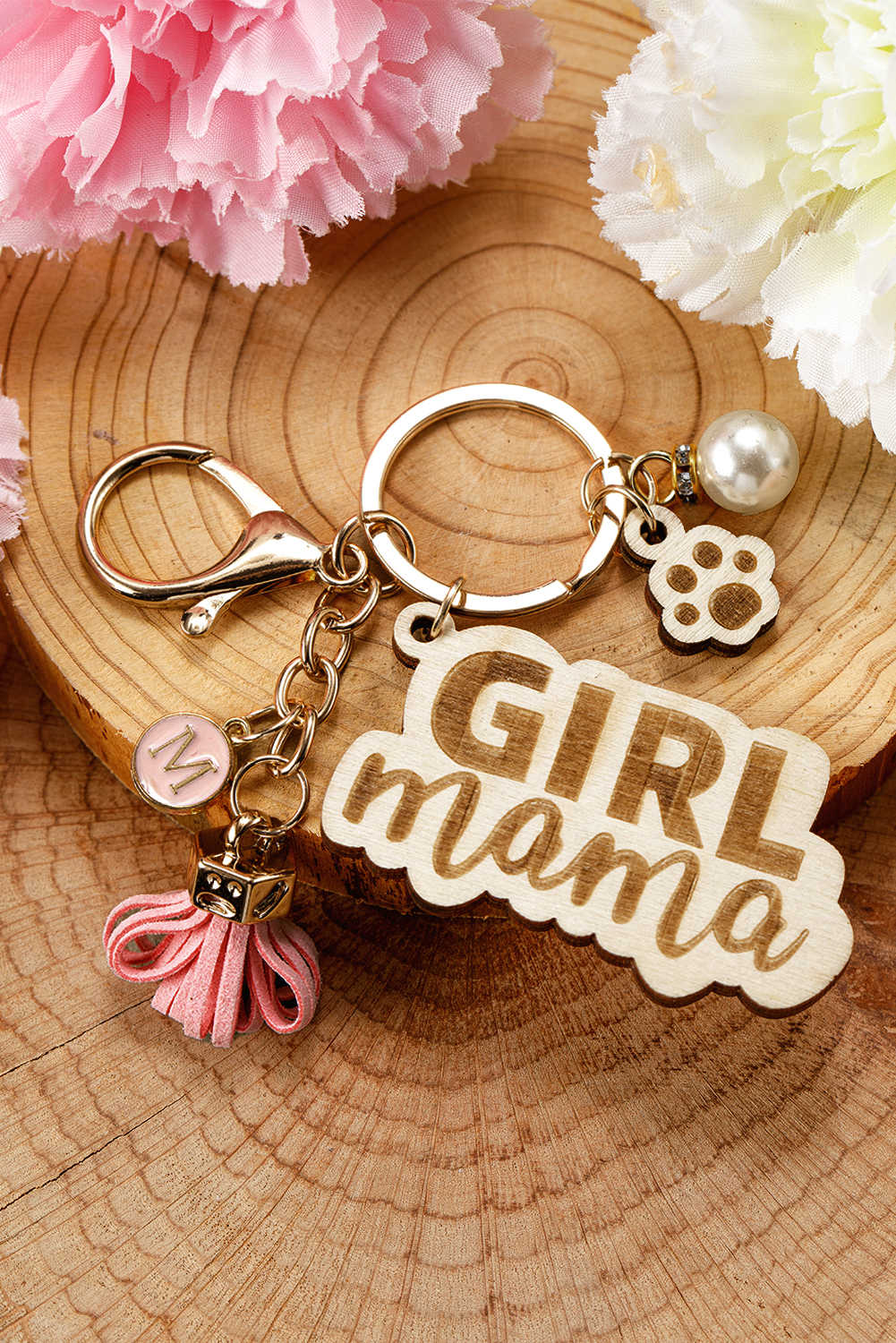 Pink Girl Mama Dog Claw Pearl Tassel Keychain - loveforevers