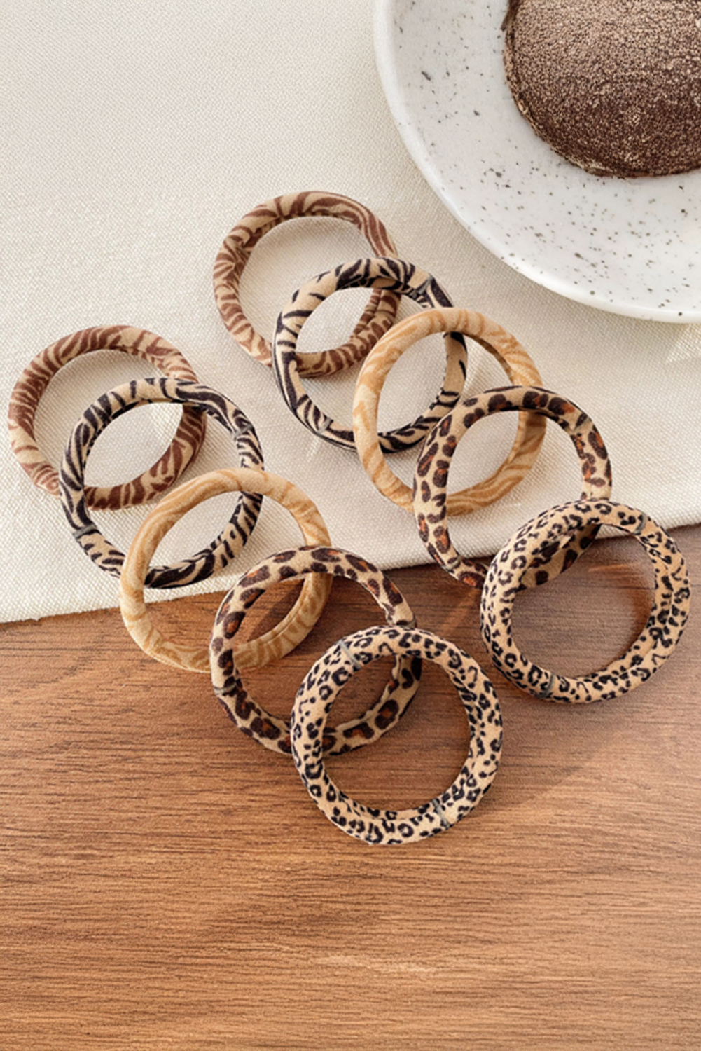 Light French Beige 5Pcs/Set Animal Pattern High Elastic Hair Tie - loveforevers