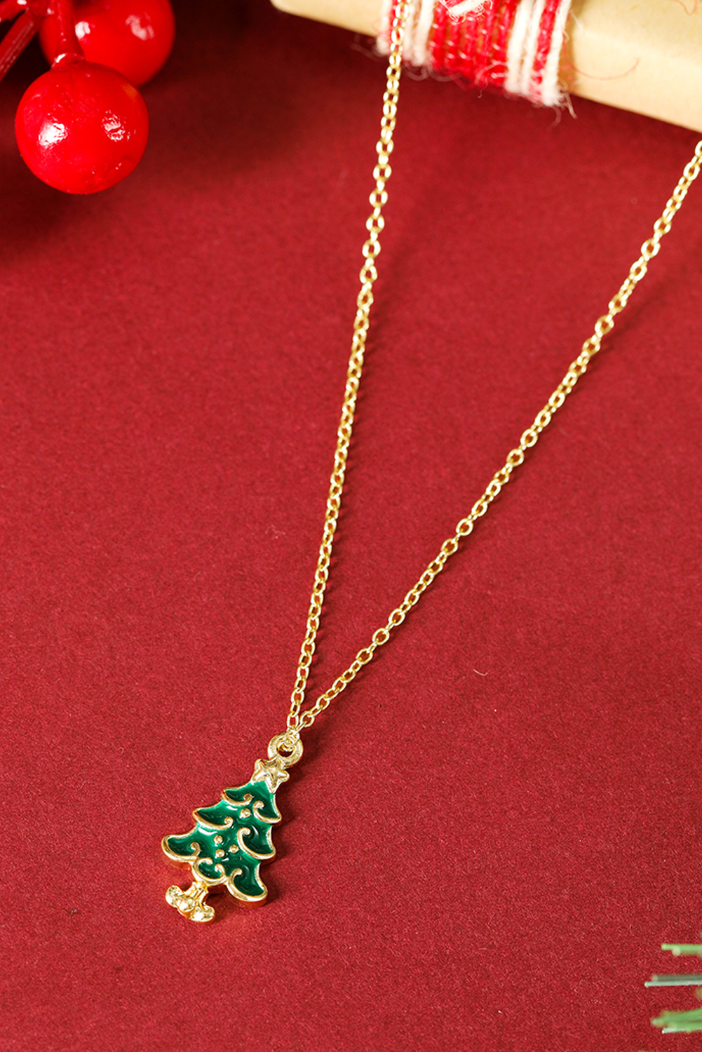 Gold Alloy Plated Chain Christmas Tree Pendant Necklace - loveforevers