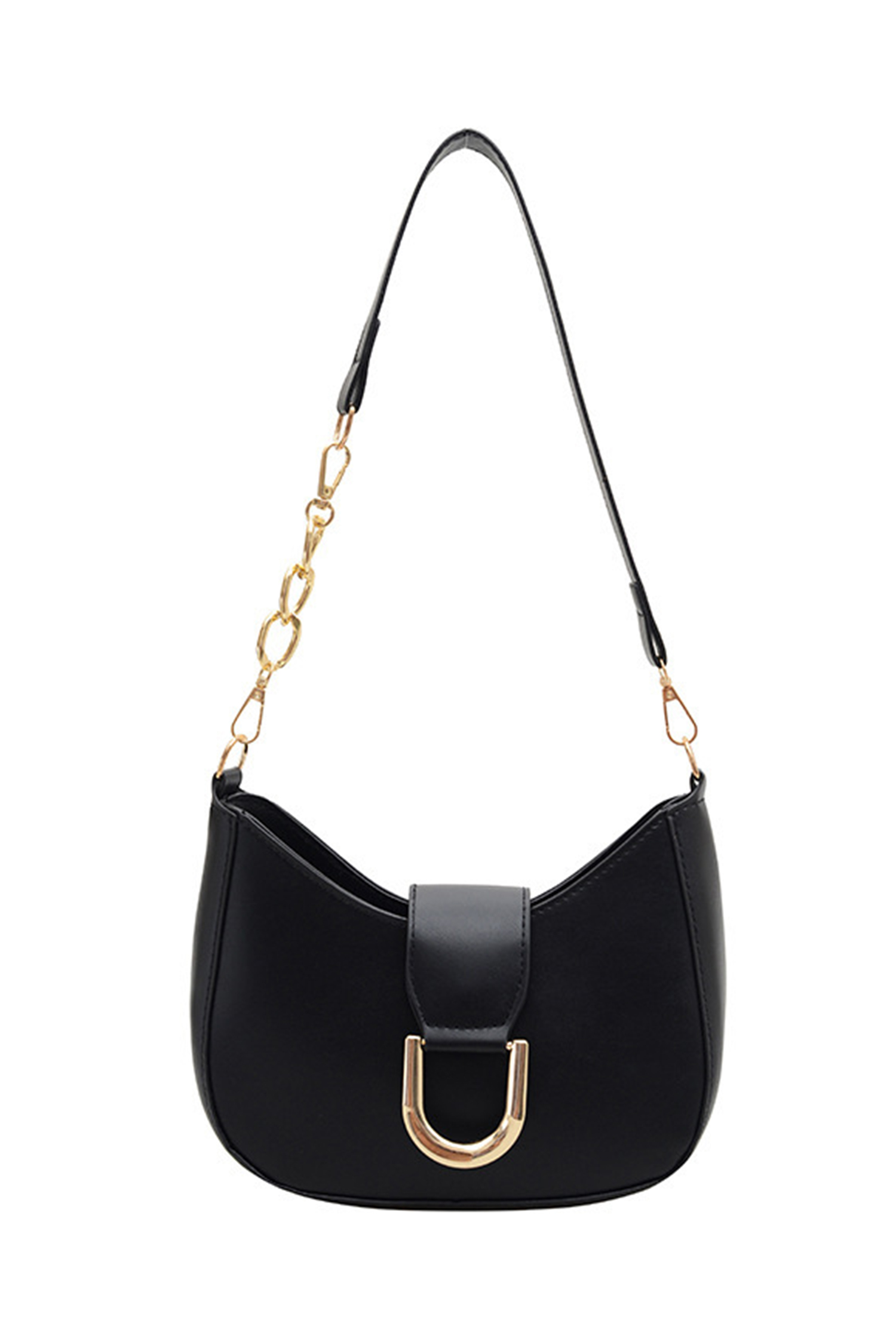 Black Gold Hardware PU Leather Single Shoulder Bag - loveforevers