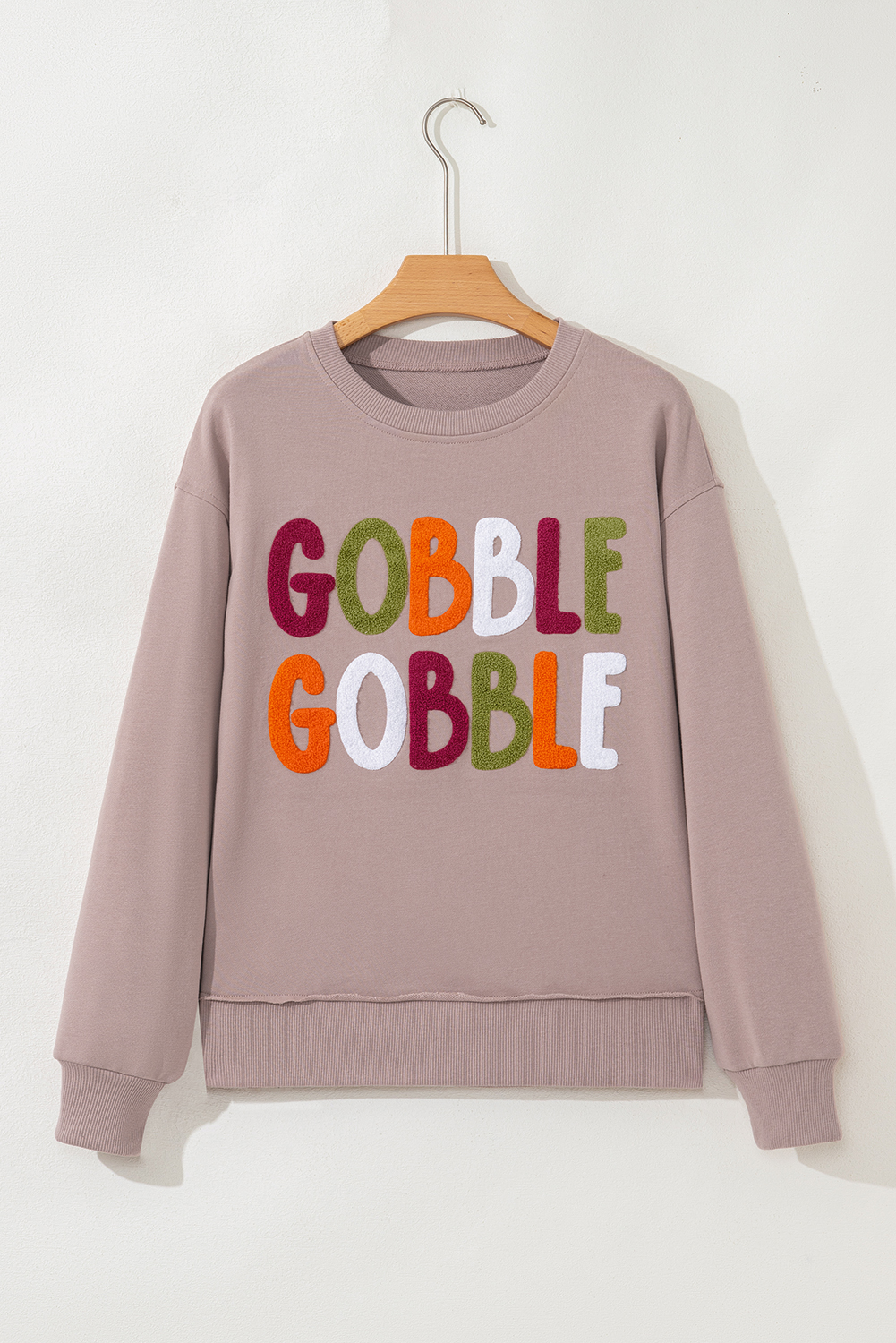 Dark Khaki GOBBLE Letter Graphic Thanksgiving Shift Sweatshirt - loveforevers