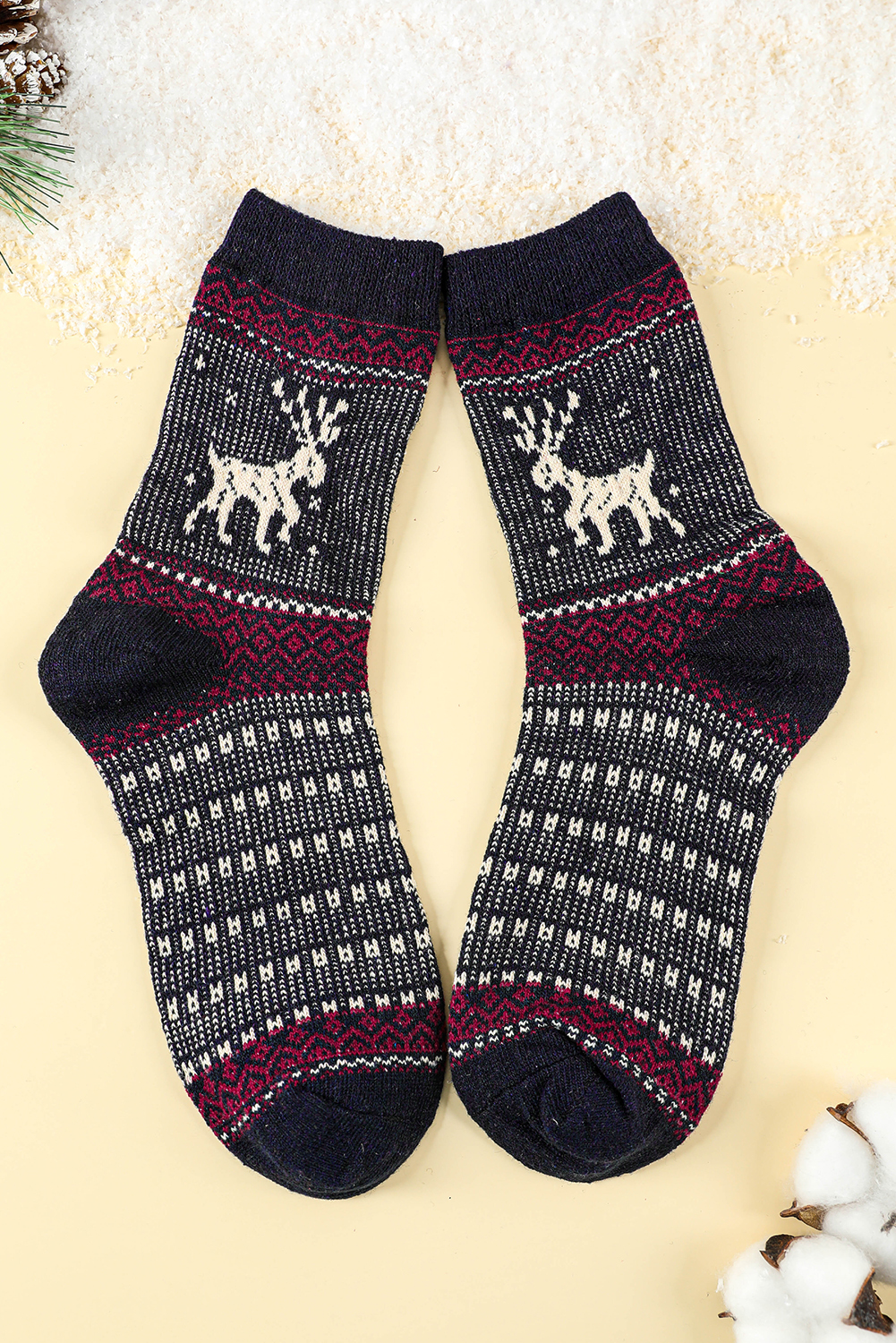 Blackish Green 5 Pairs/Set Christmas Reindeer Soft Crew Socks - loveforevers