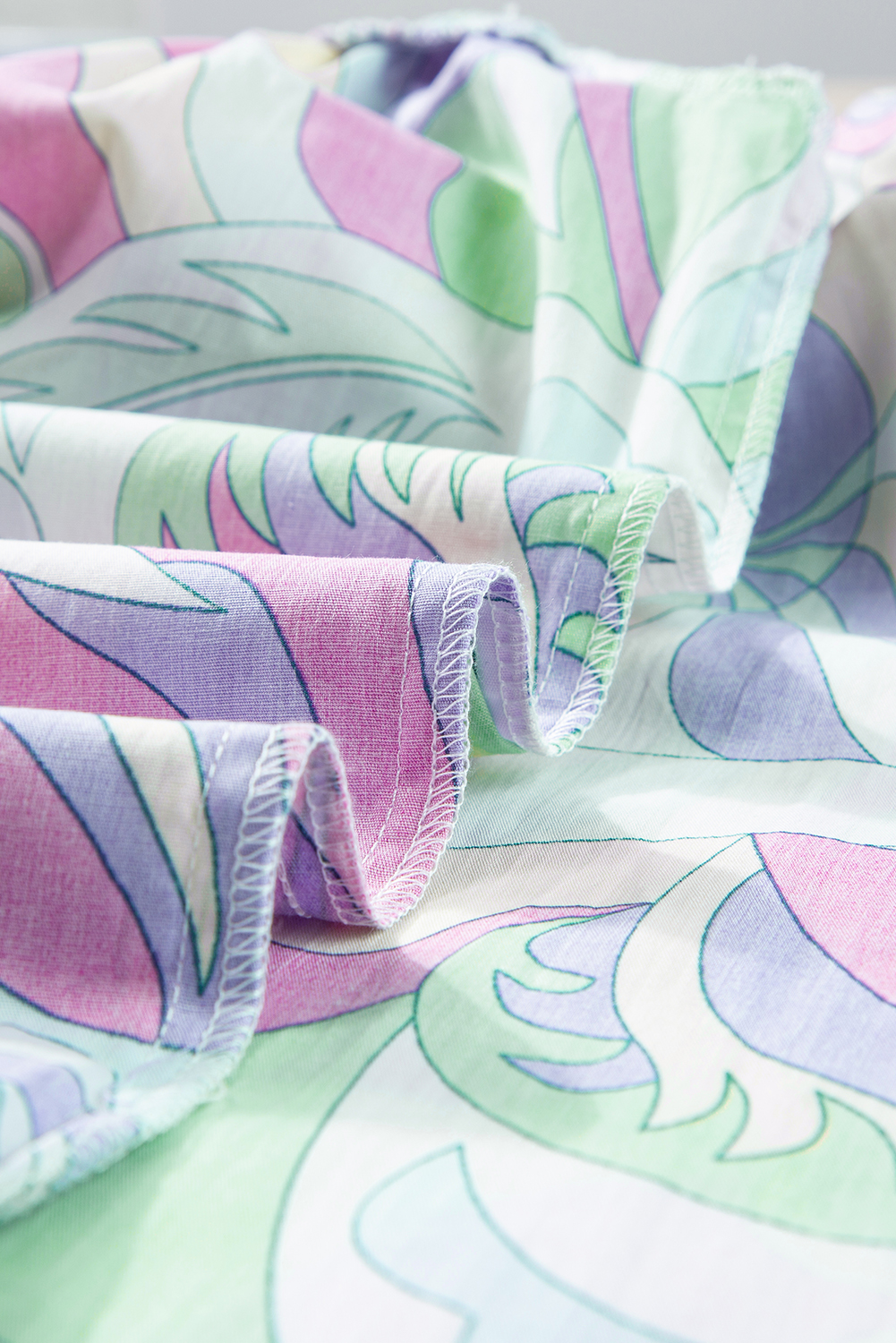 Green Abstract Print Bubble Sleeve Smock Detail Blouse - loveforevers