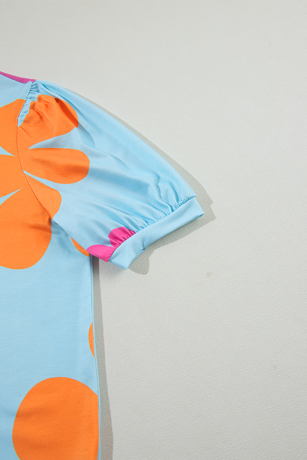Sky Blue Flower Print Bubble Sleeve Tee - loveforevers