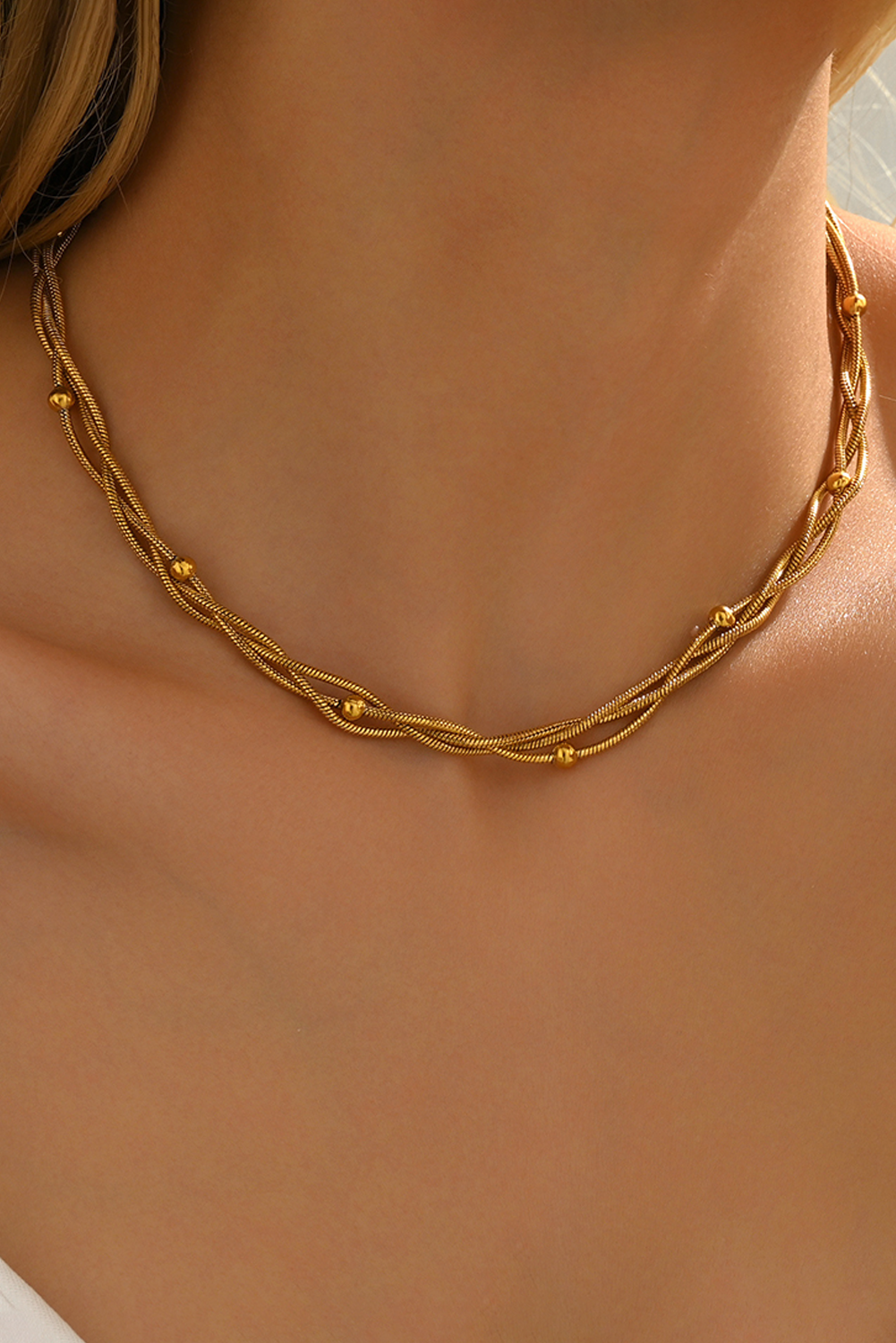 Gold Plated Beading Twist Link Swirl Chain Necklace - loveforevers
