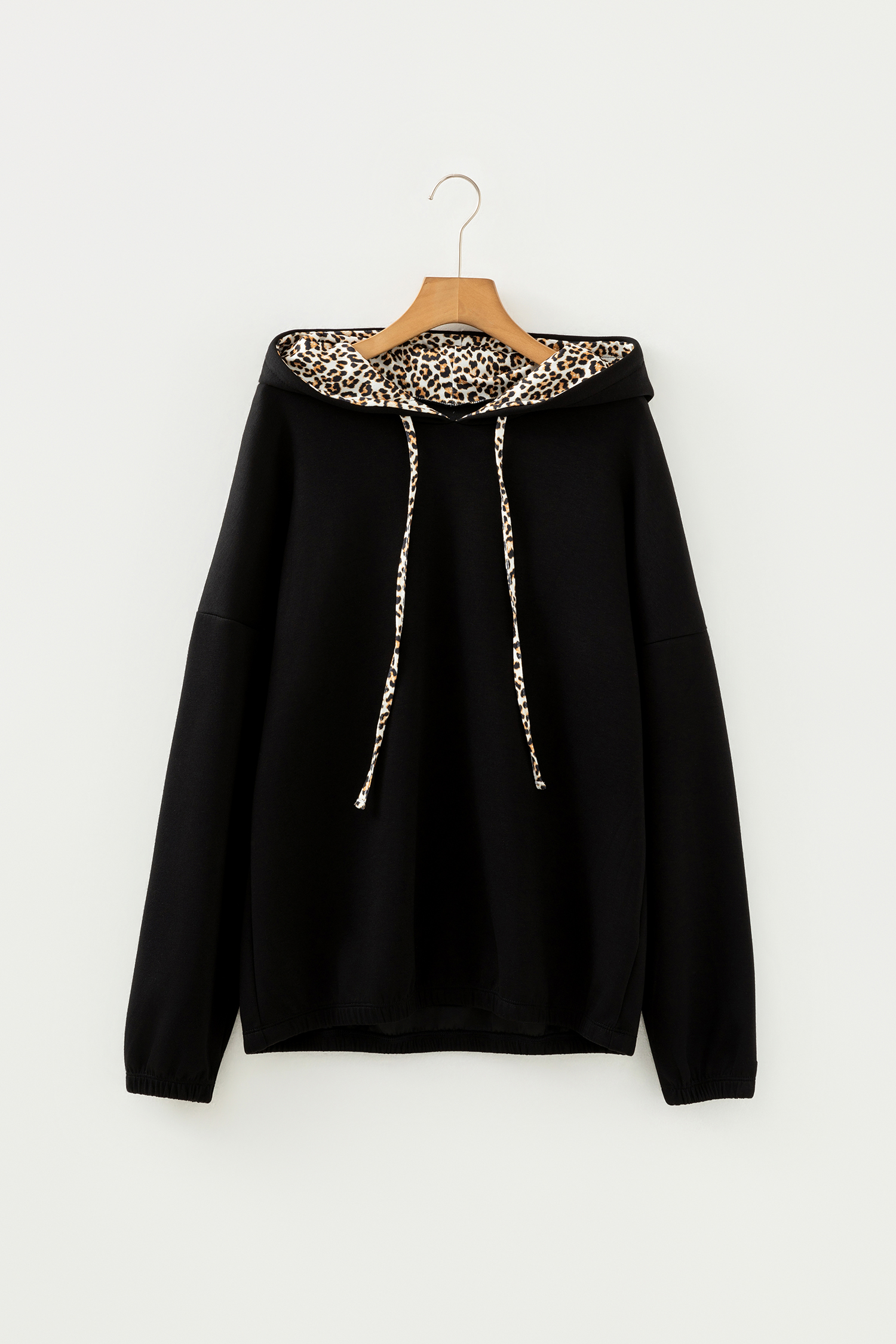 Jet Stream Leopard Contrast Drawstring Hood Drop Shoulder Loose Top - loveforevers