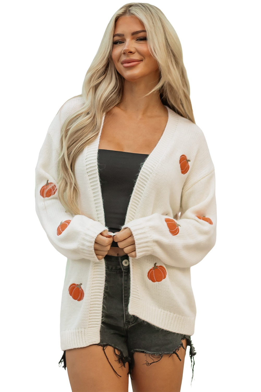 Light Pink Christmas Tree Print Open Front Drop Shoulder Midi Cardigan - loveforevers
