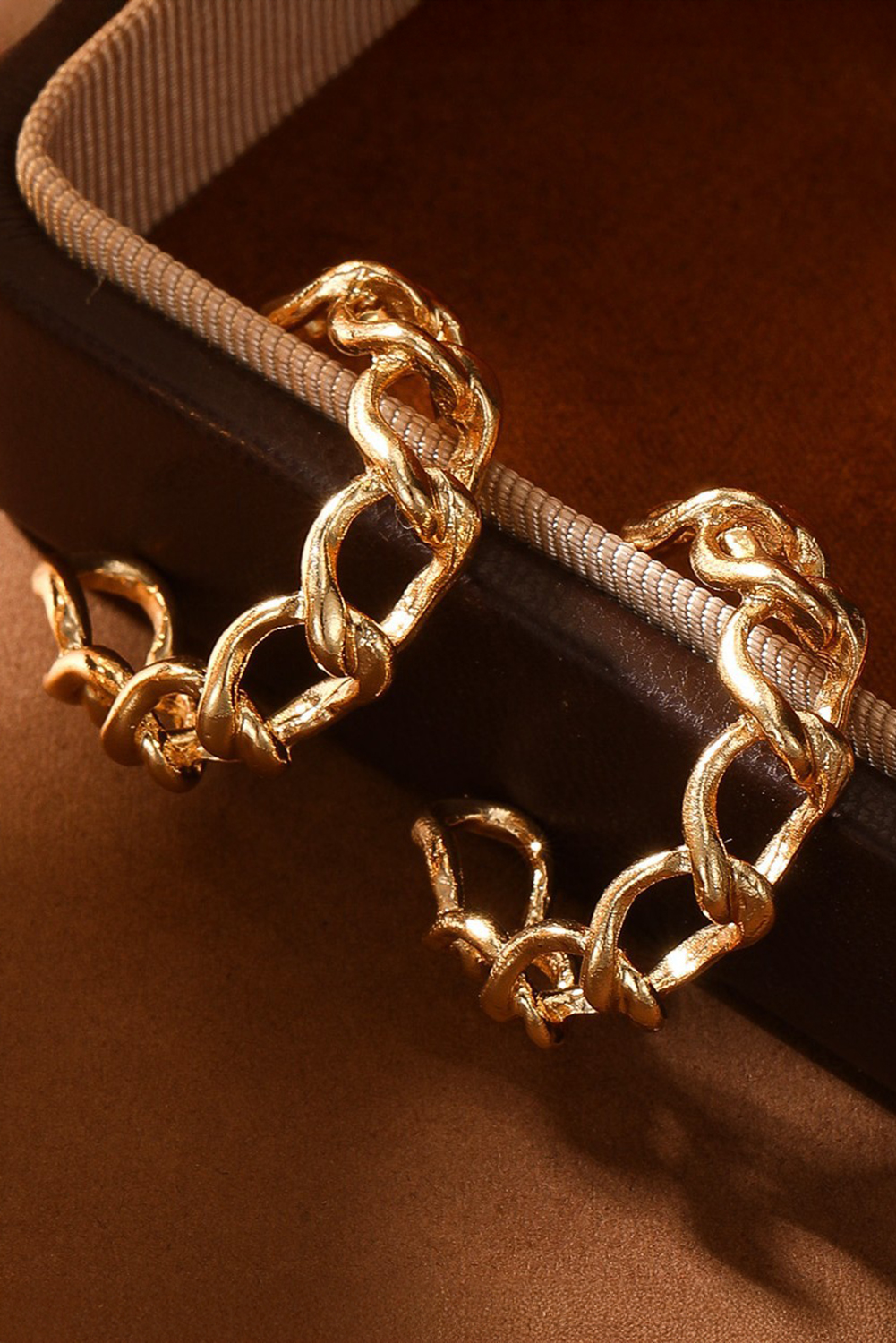 Gold Alloy Plated Round Hoop Chain Stud Earrings - loveforevers