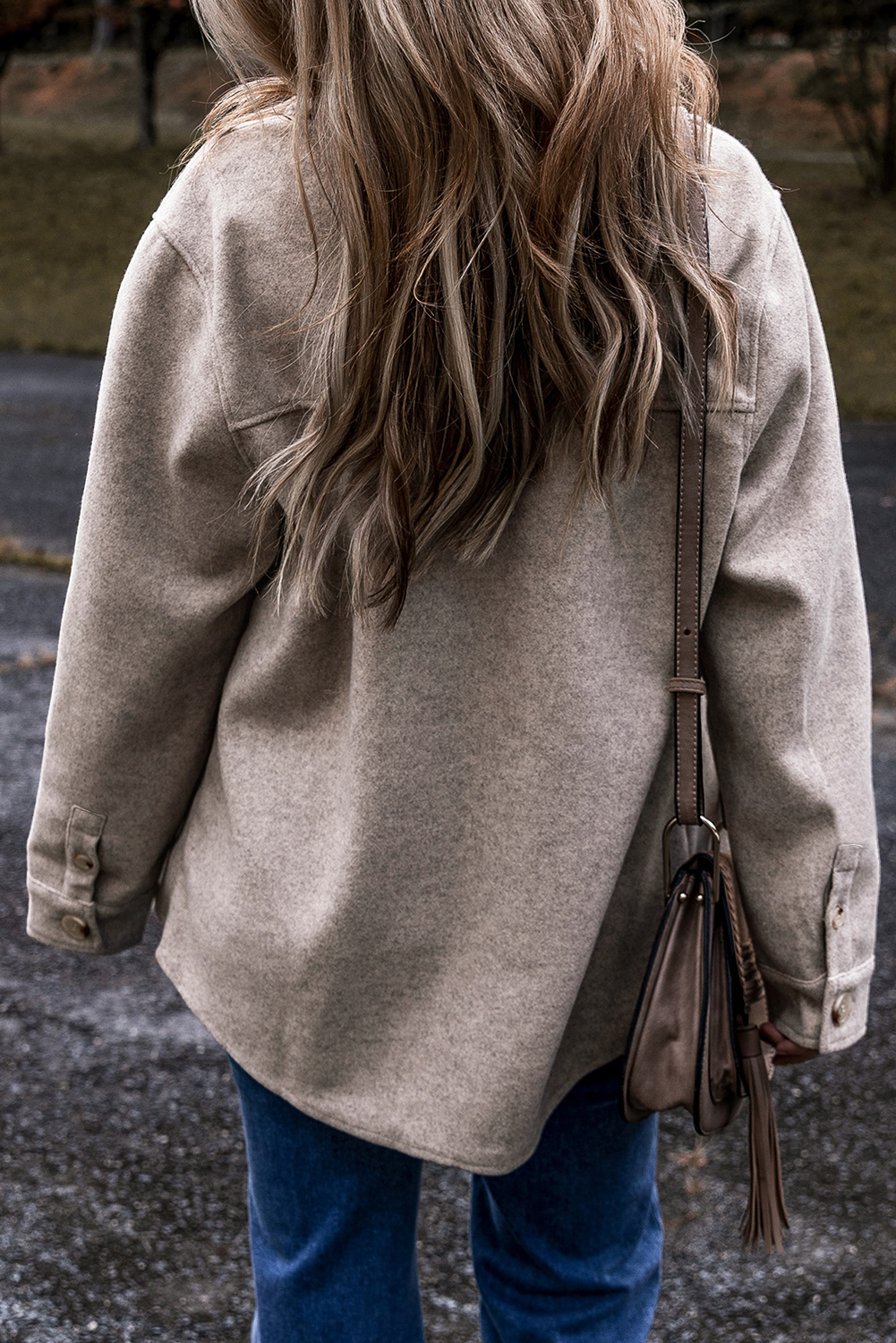 Light Grey Turn Down Collar Flap Pockets Buttoned Shacket - loveforevers