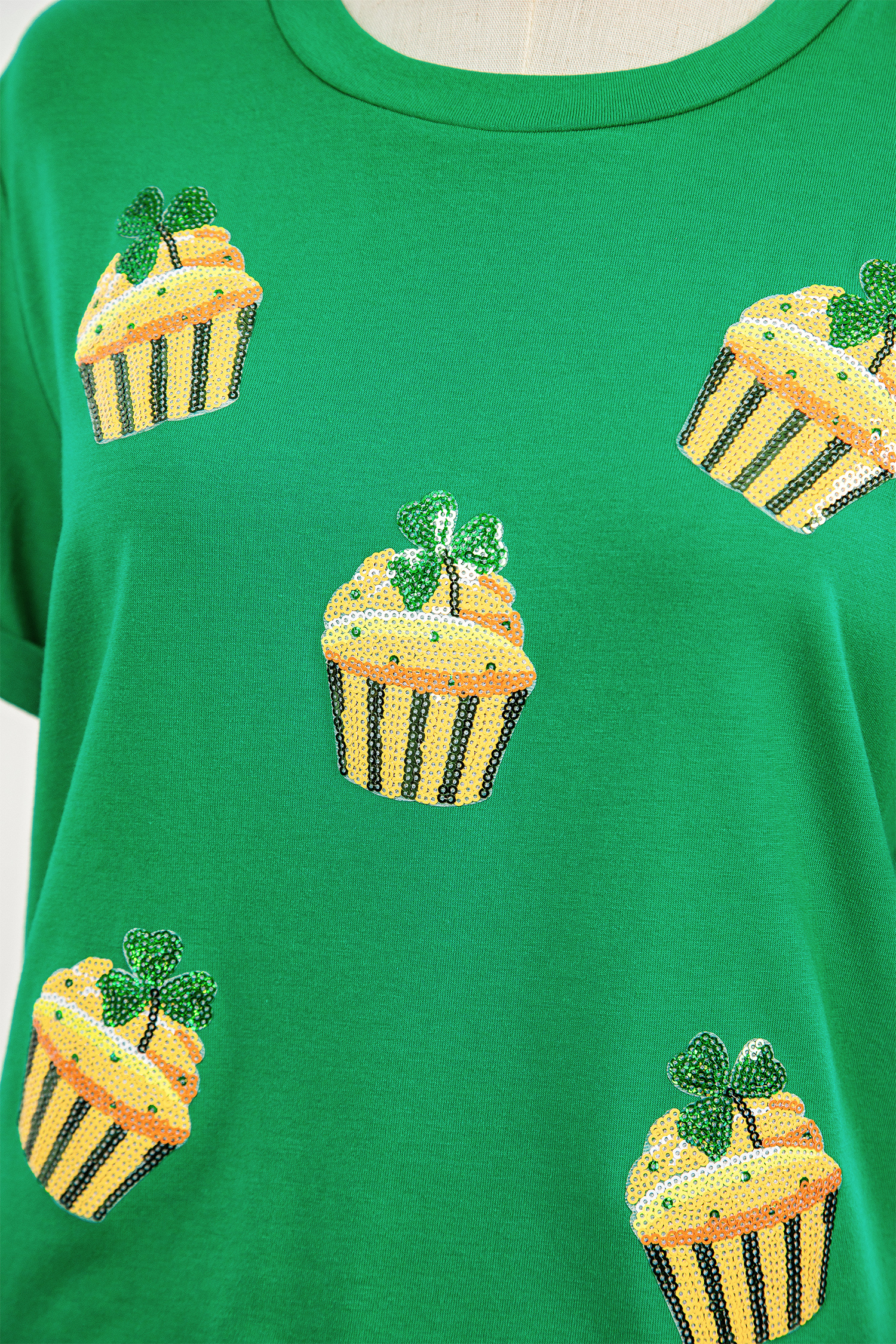 Bright Green St Patricks Day Sequin Cupcake Graphic T Shirt - loveforevers