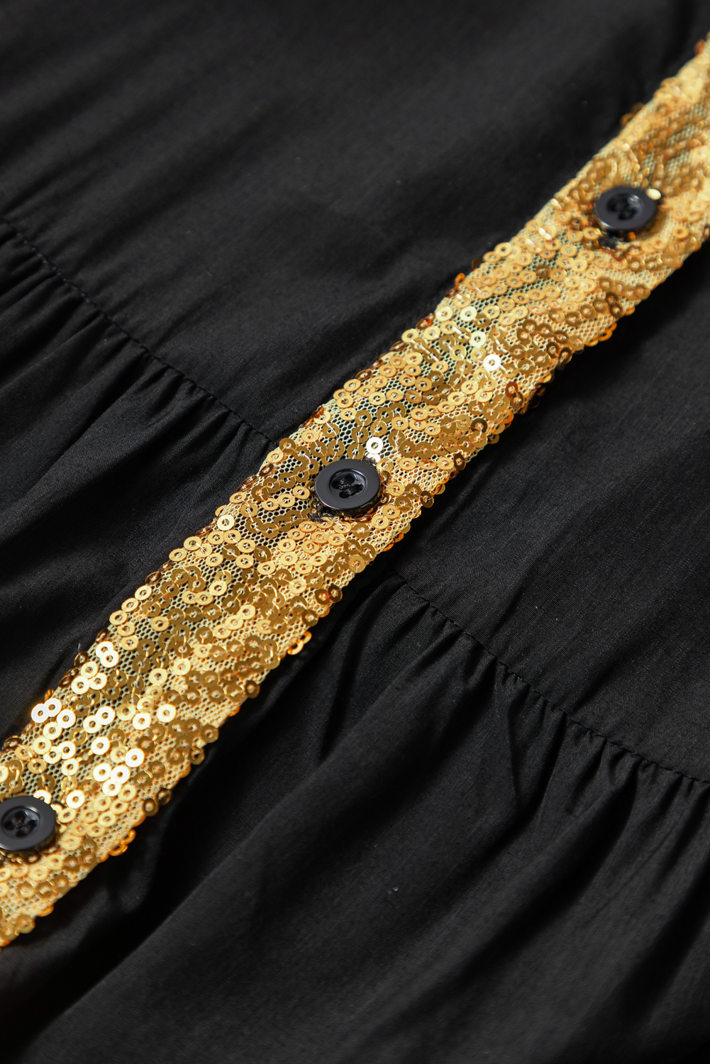 Black Sequin Trim Bubble Sleeve Game Day Shirt Dress - loveforevers