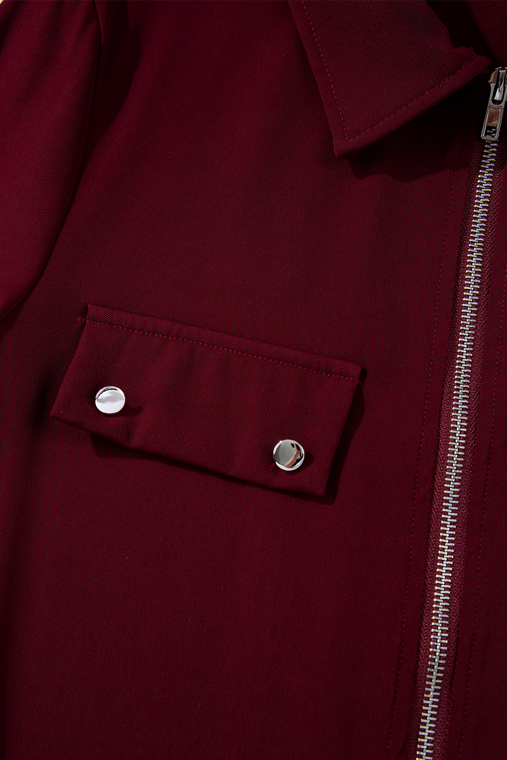 Red Dahlia Collar Tab Sleeve Zip Up Flap Detail Jacket - loveforevers