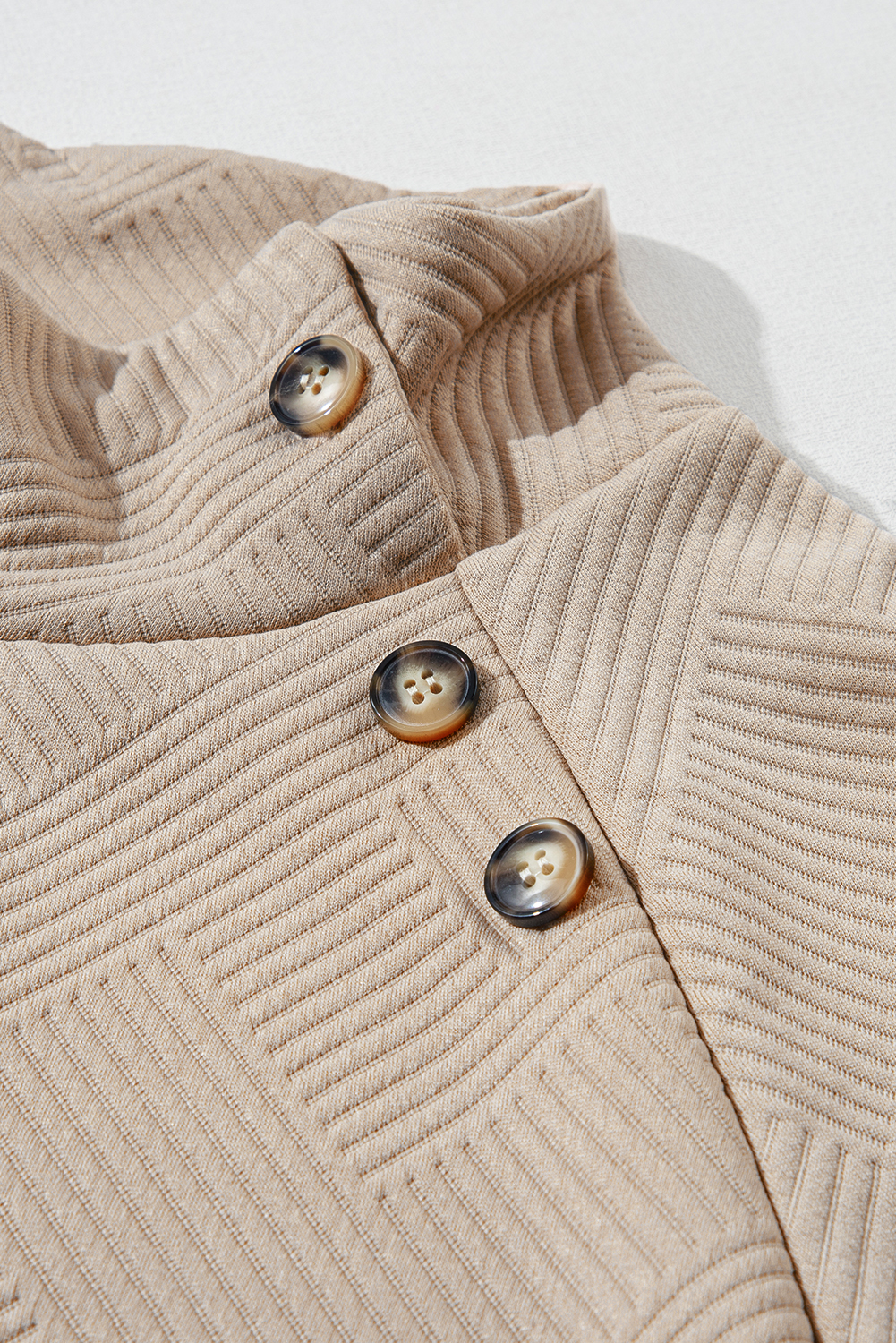 Apricot  Asymmetric Buttons Detail High Neck Textured Sweatshirt - loveforevers