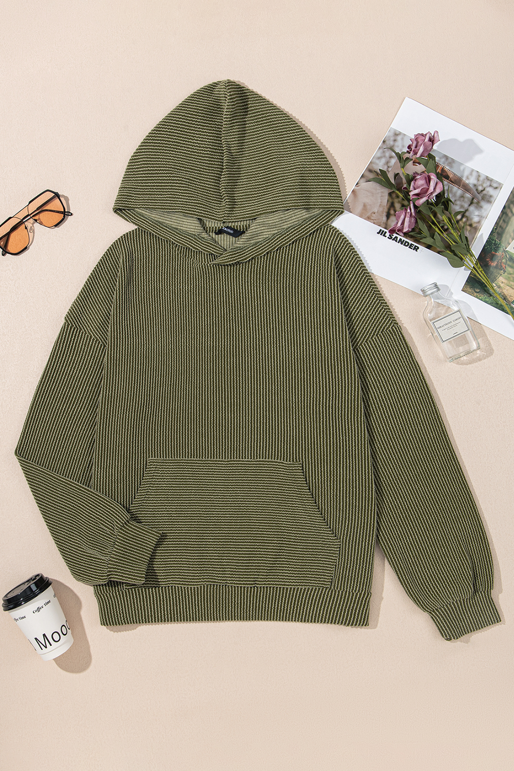 Smoke Gray Twisted Rib Texture Solid Hoodie - loveforevers