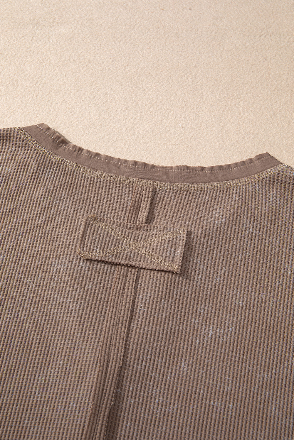 Smoke Green Acid Wash Waffle Knit Buttoned Neckline Long Sleeve Top - loveforevers
