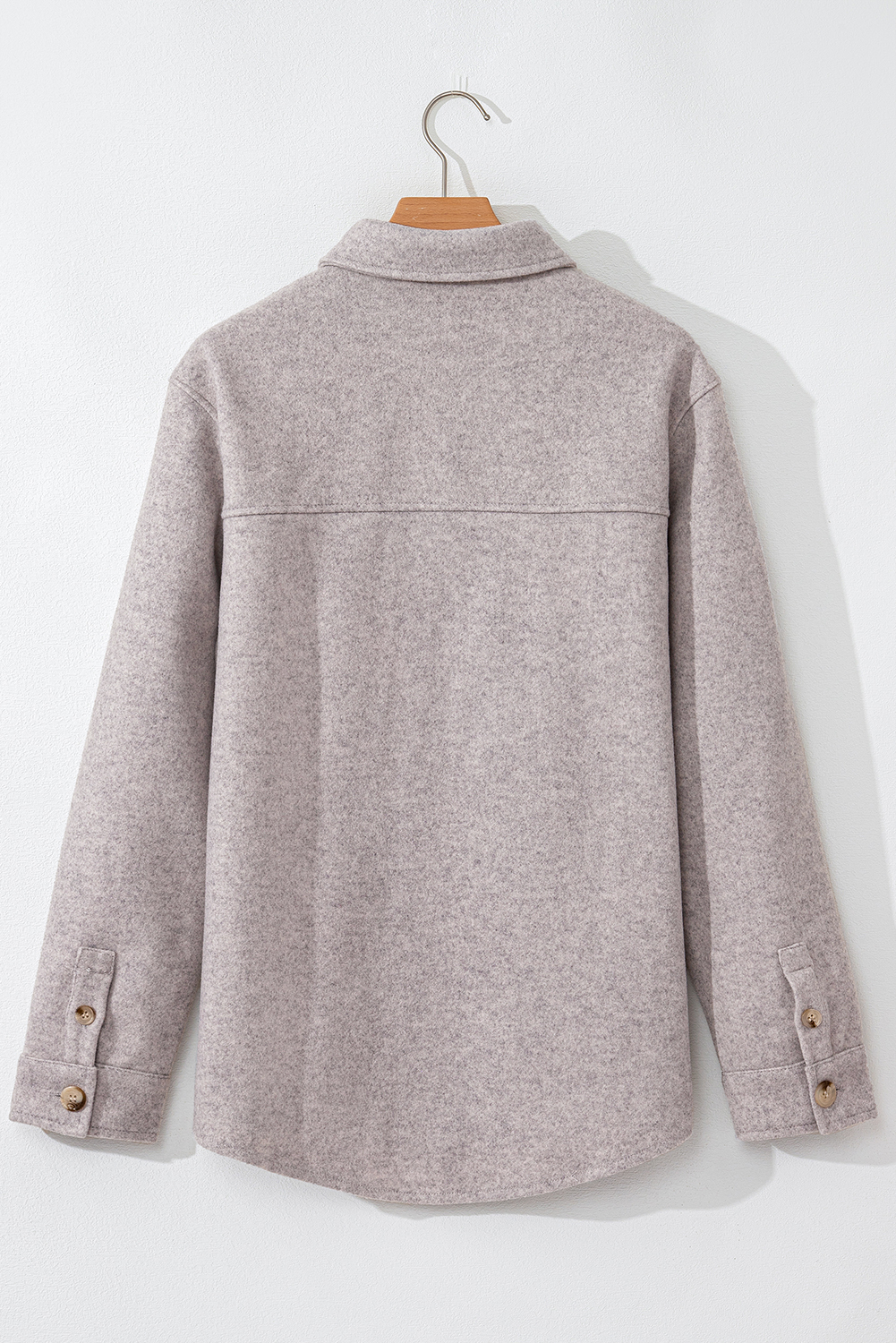 Light Grey Turn Down Collar Flap Pockets Buttoned Shacket - loveforevers