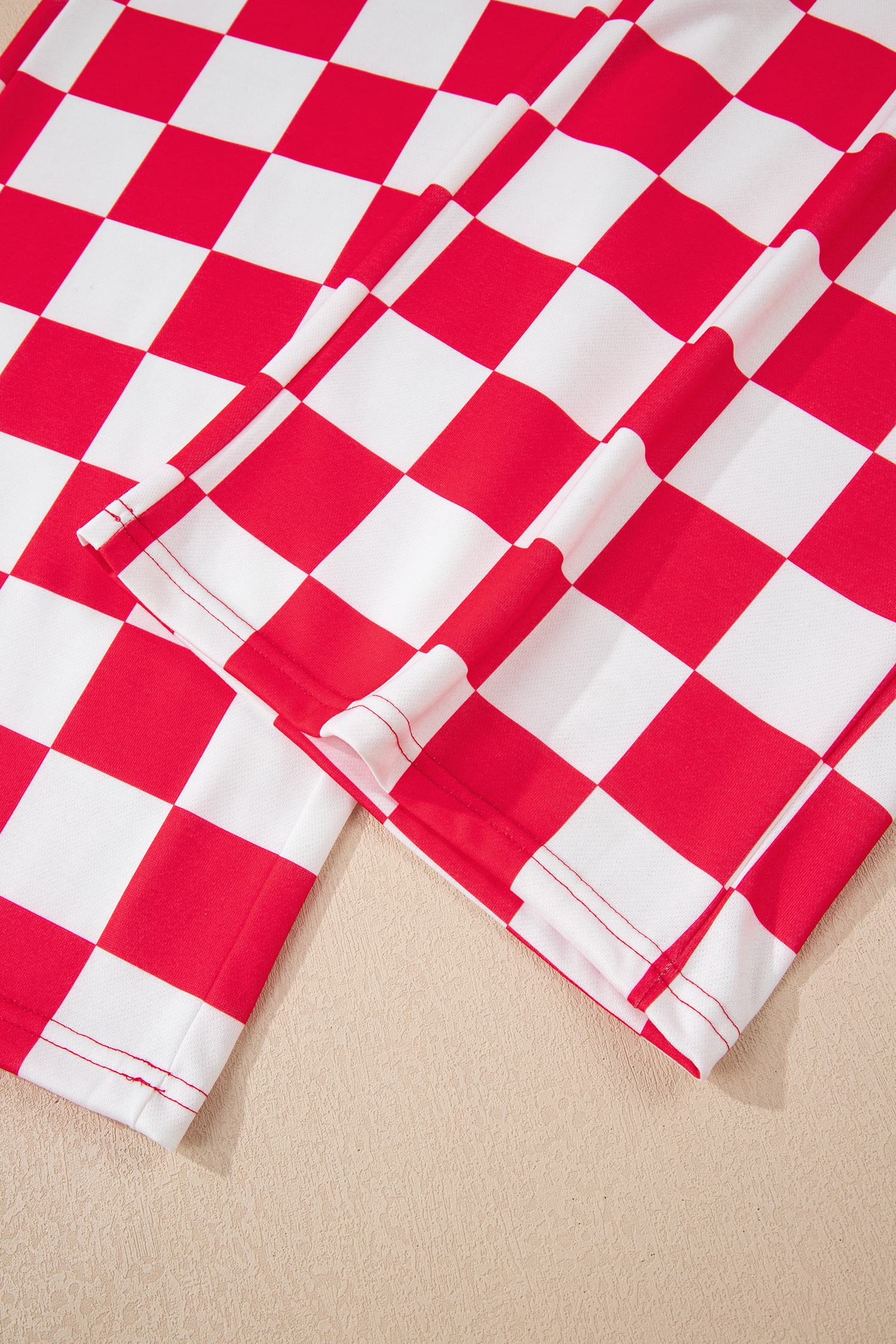 Red Checkered Print Half Zip Hoodie Loose Pant Set - loveforevers