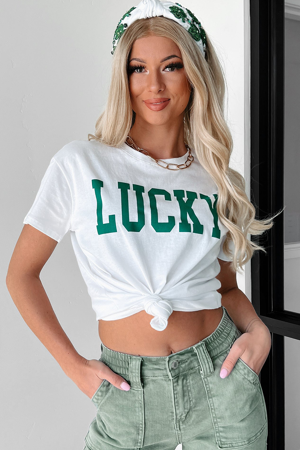 White LUCKY Printed Round Neck St Patricks T Shirt - loveforevers