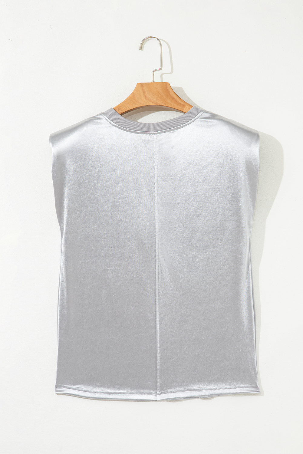 Silvery Metallic Luster Crew Neck Shift Tank Top - loveforevers