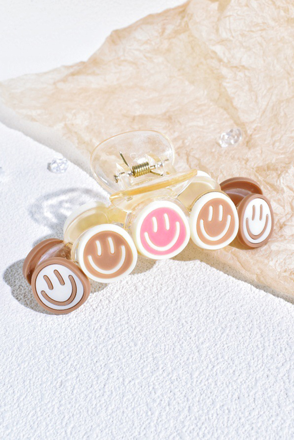 Parchment Little Smiley Face 90s Vibes Hair Claw Clip - loveforevers