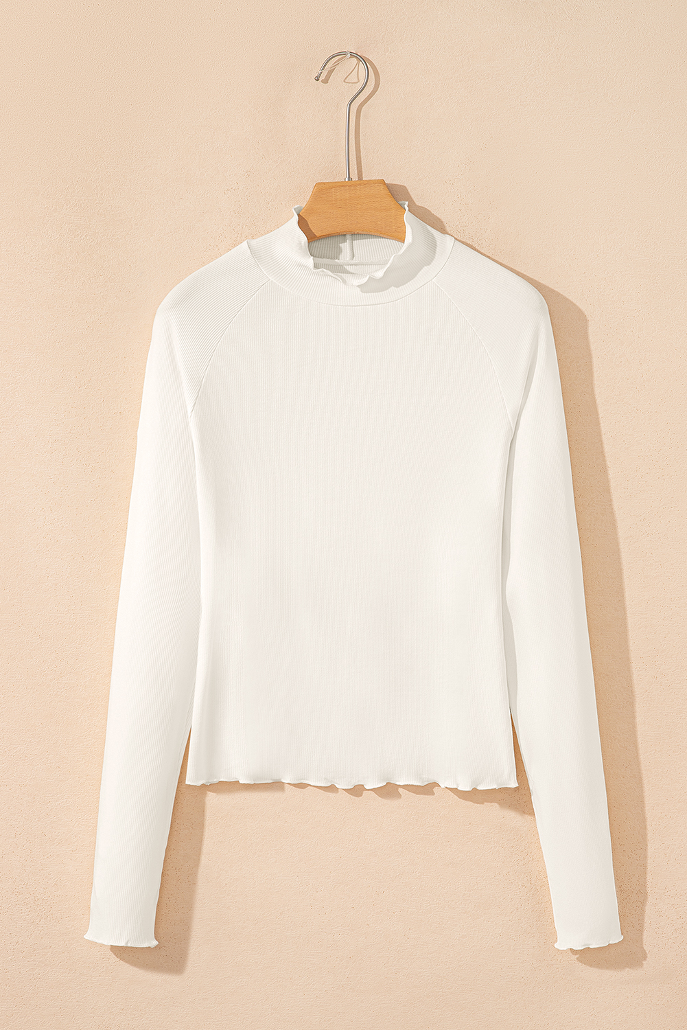 Black Ribbed Knit Lettuce Trim High Neck Long Sleeve Top - loveforevers
