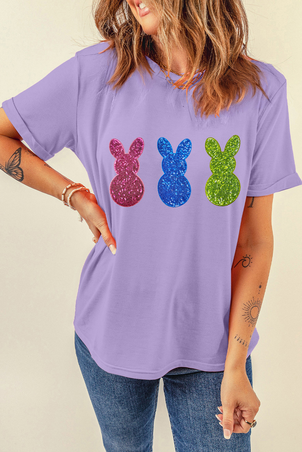 Wisteria Easter Shiny Bunny Graphic Crewneck T Shirt - loveforevers