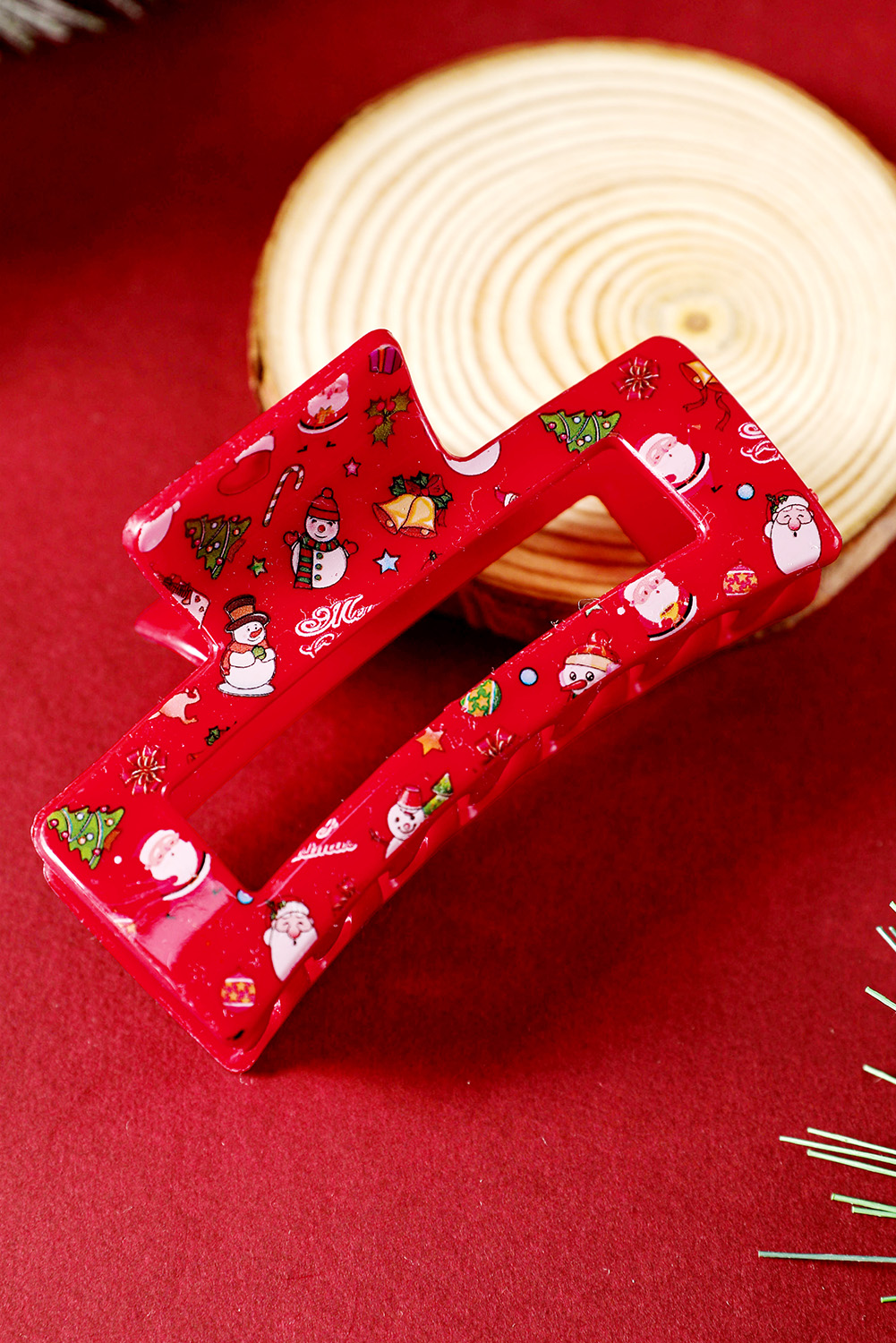 Racing Red Cartoon Christmas Pattern Print Hollow Out Hair Clip - loveforevers