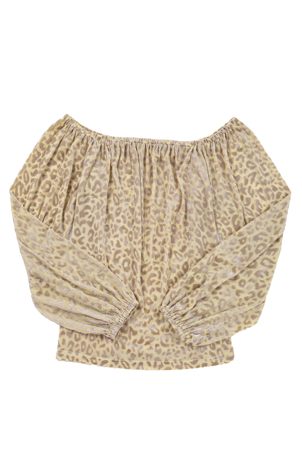 Beige Leopard Velvet Burnout Off Shoulder Long Sleeve Blouse - loveforevers