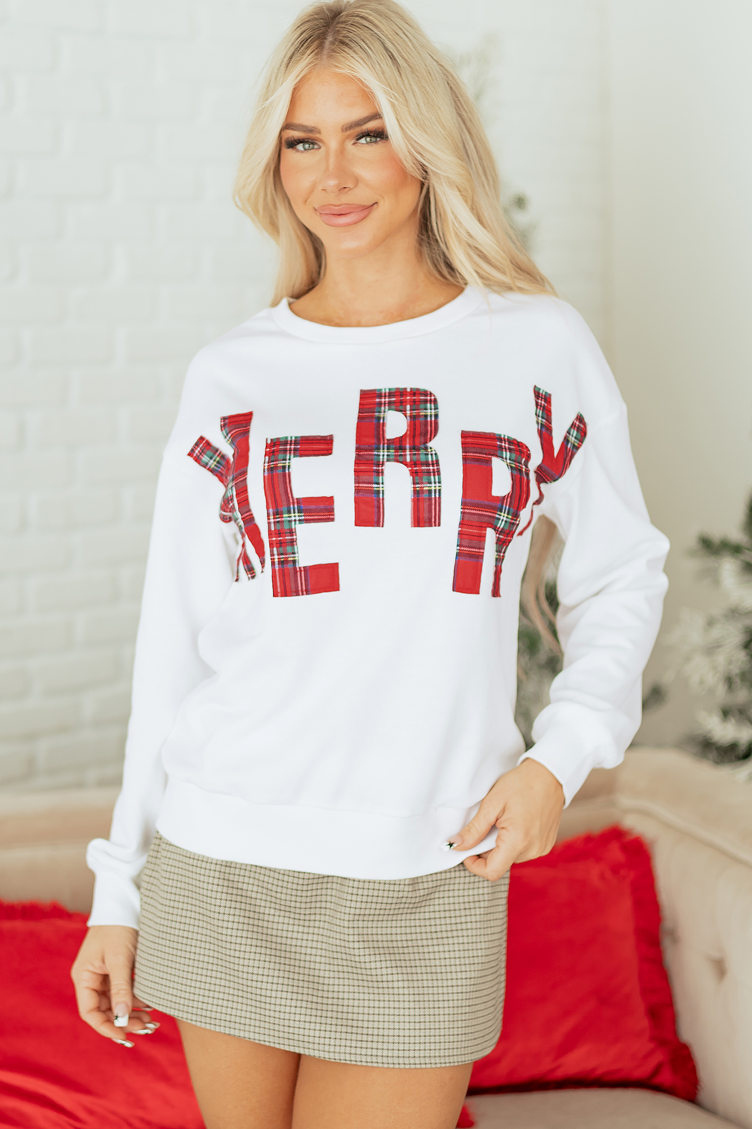 White Plaid MERRY Christmas Vacation Sweatshirt - loveforevers