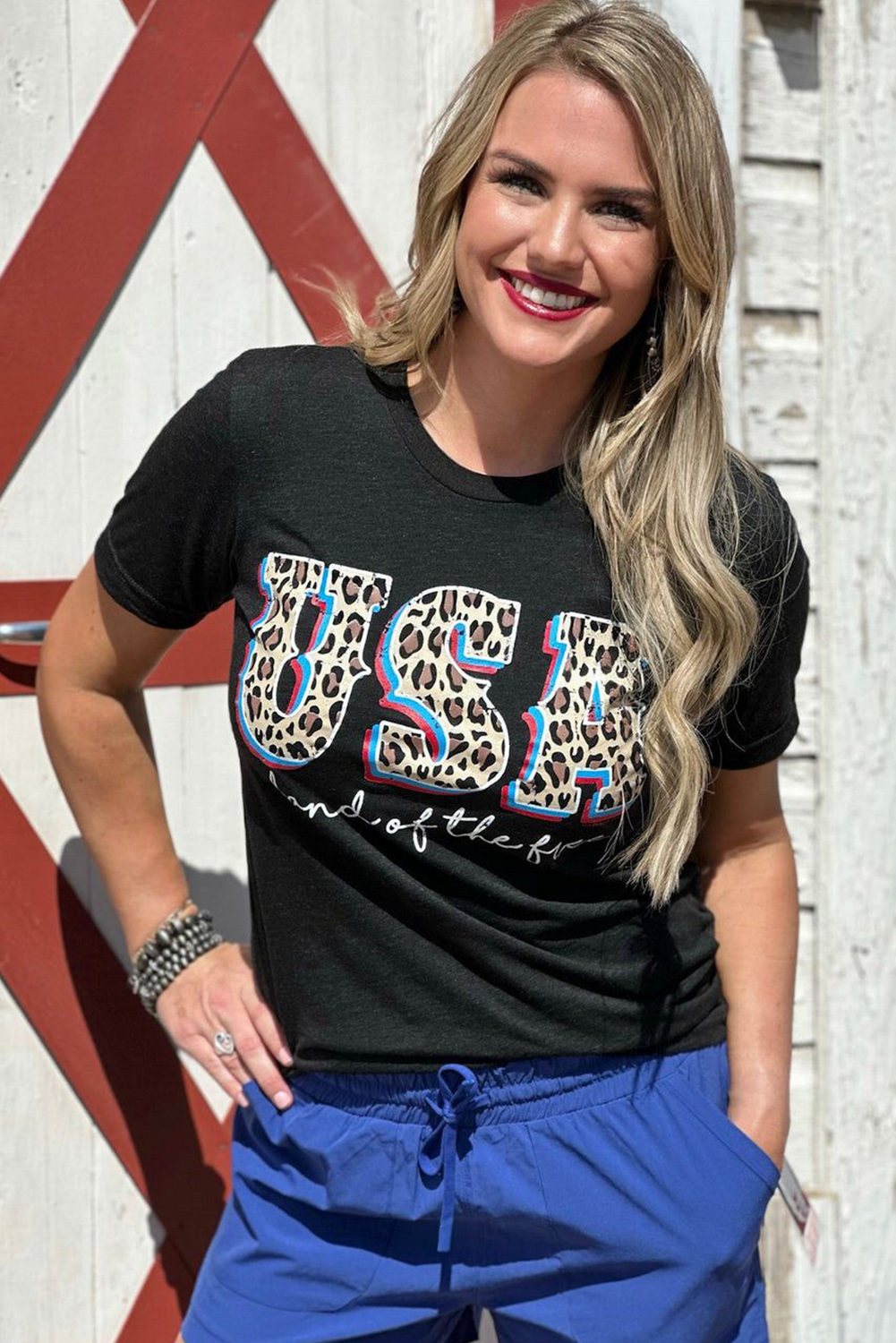 Gray Blooming USA Flag Print Casual T Shirt - loveforevers