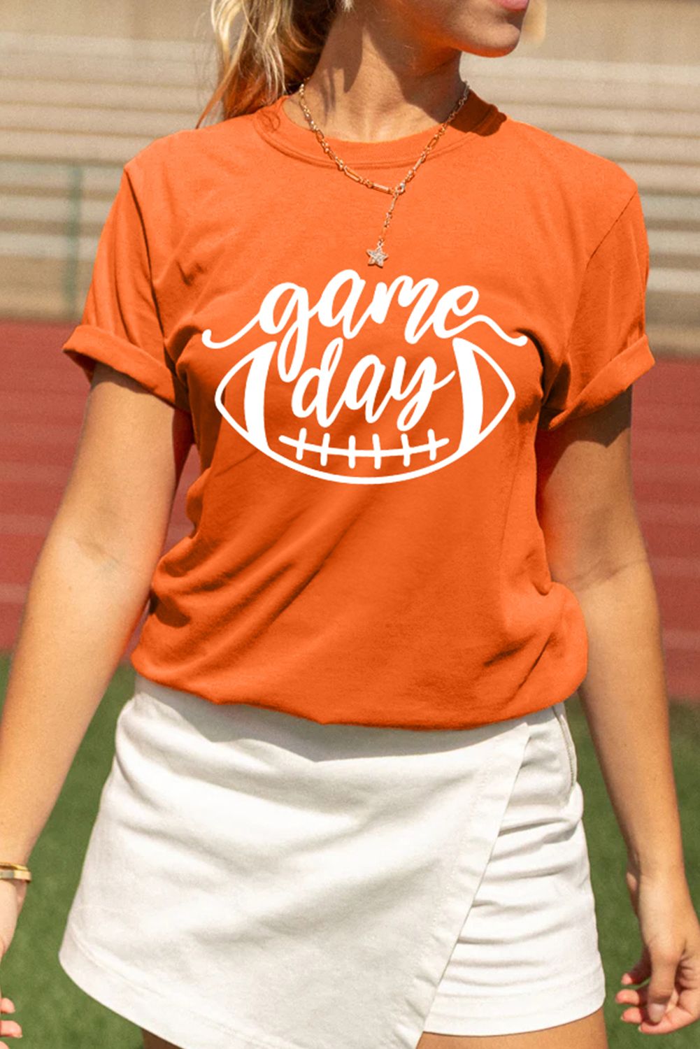 Orange game day Football Print Womens T Shirt - loveforevers