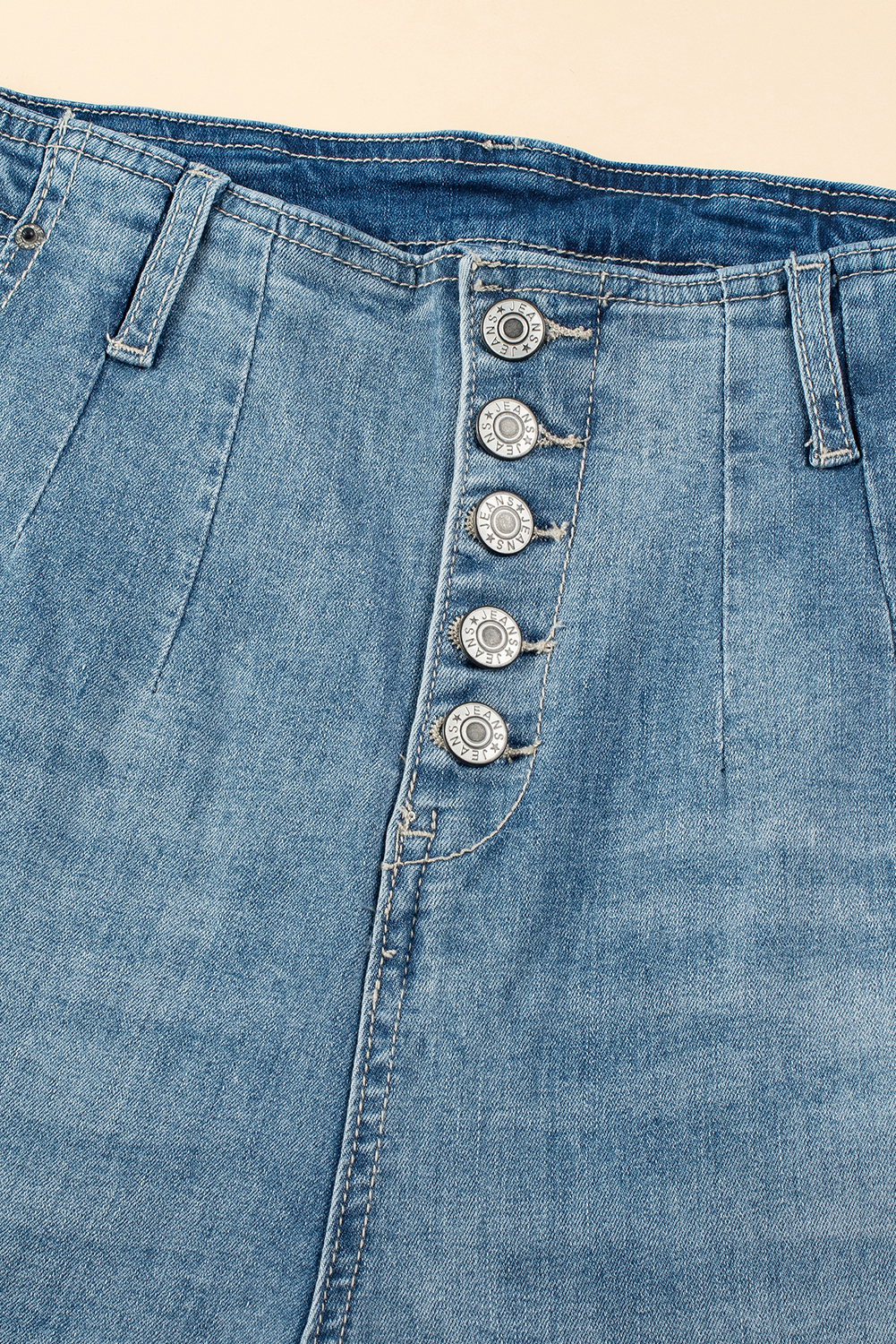 Dusk Blue Multi Buttons Medium Wash Straight Loose Leg Jeans - loveforevers