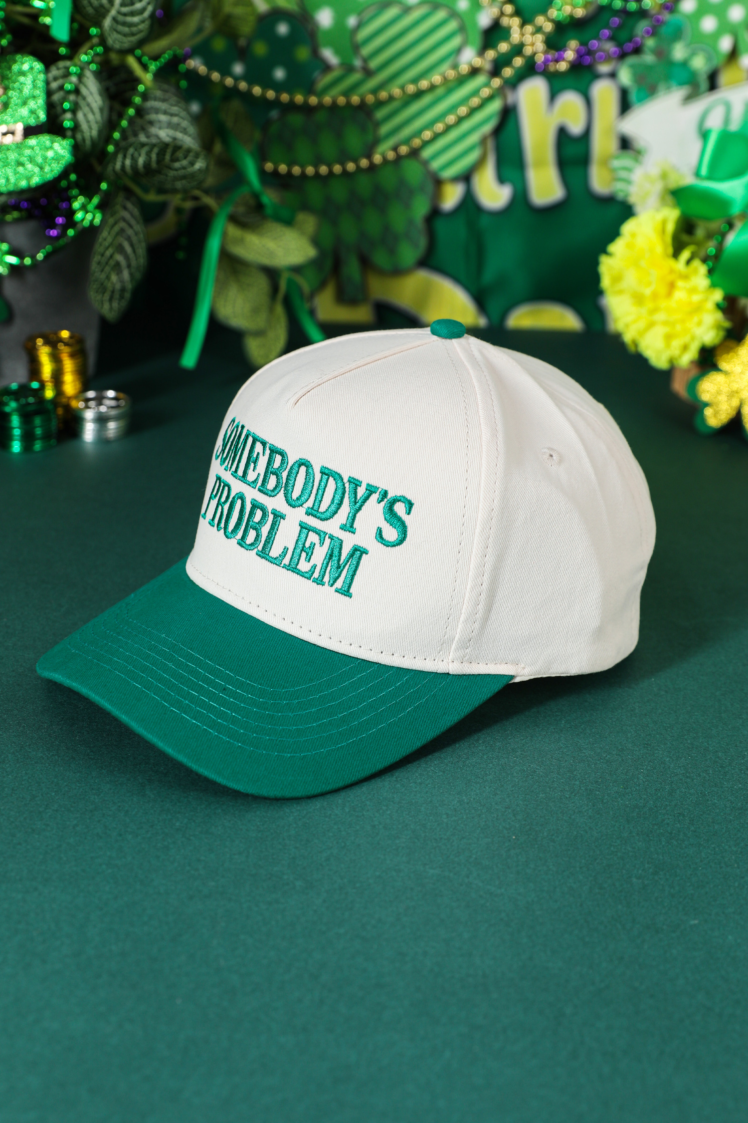 Dark Green SOMEBODYS PROBLEM Embroidered Two-tone Baseball Cap - loveforevers