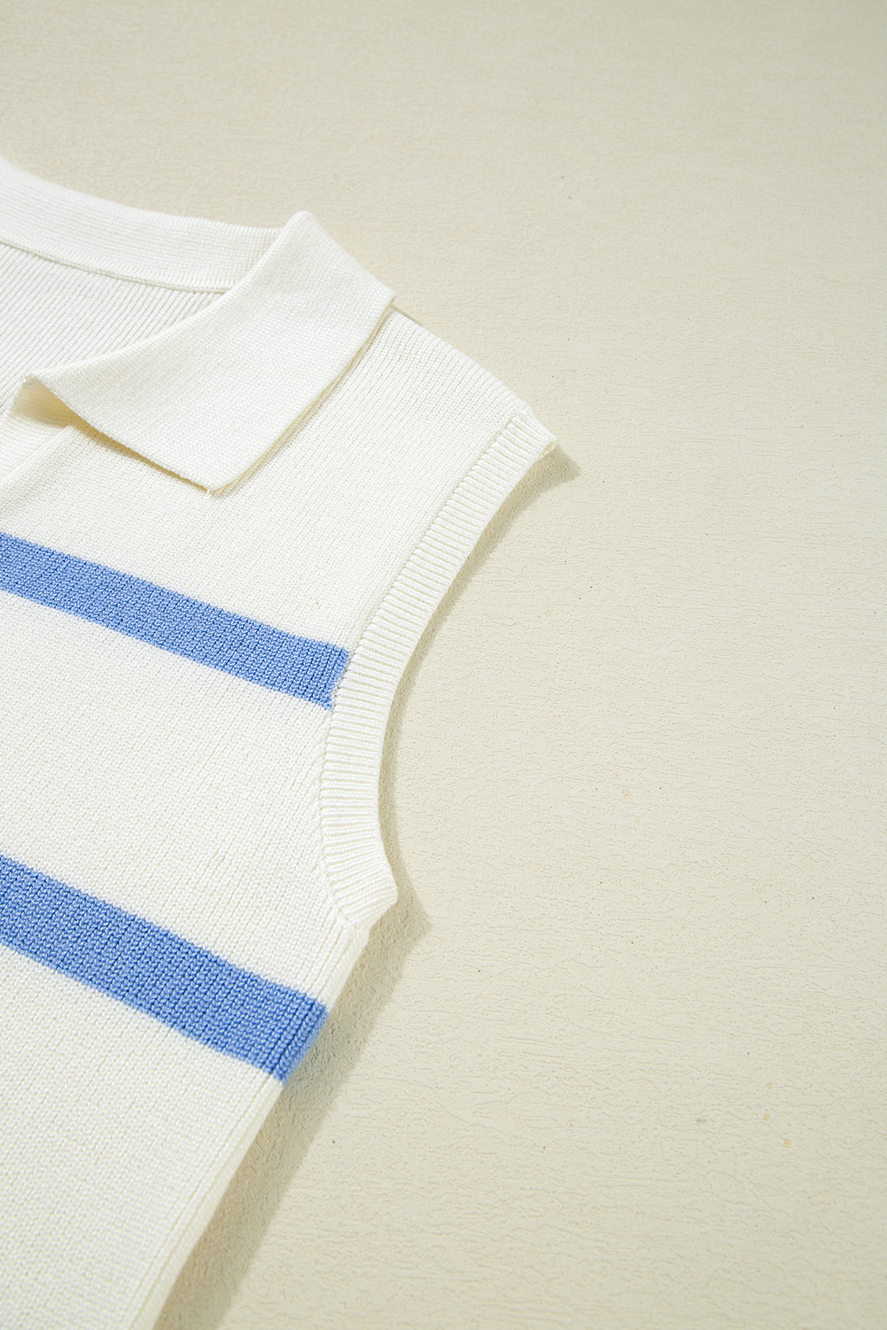 Sky Blue Stripe Split V Neck Collared Ribbed Sweater Vest - loveforevers