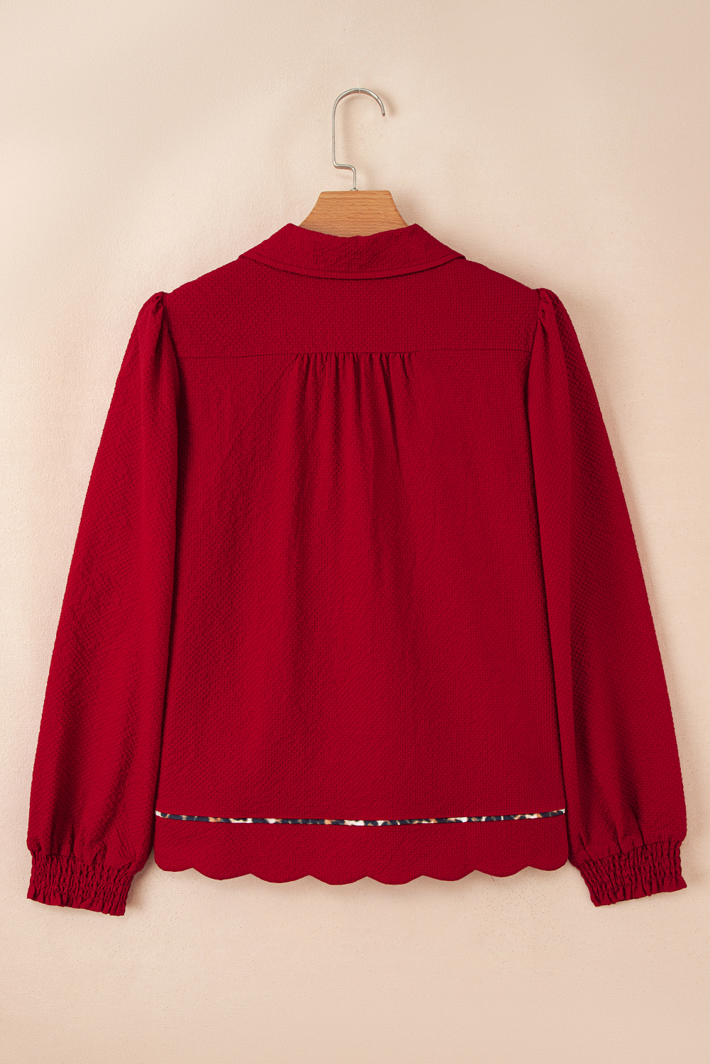 Fiery Red Textured V Neck Leopard Contrasted Trim Long Sleeve Shift Mini Dress - loveforevers