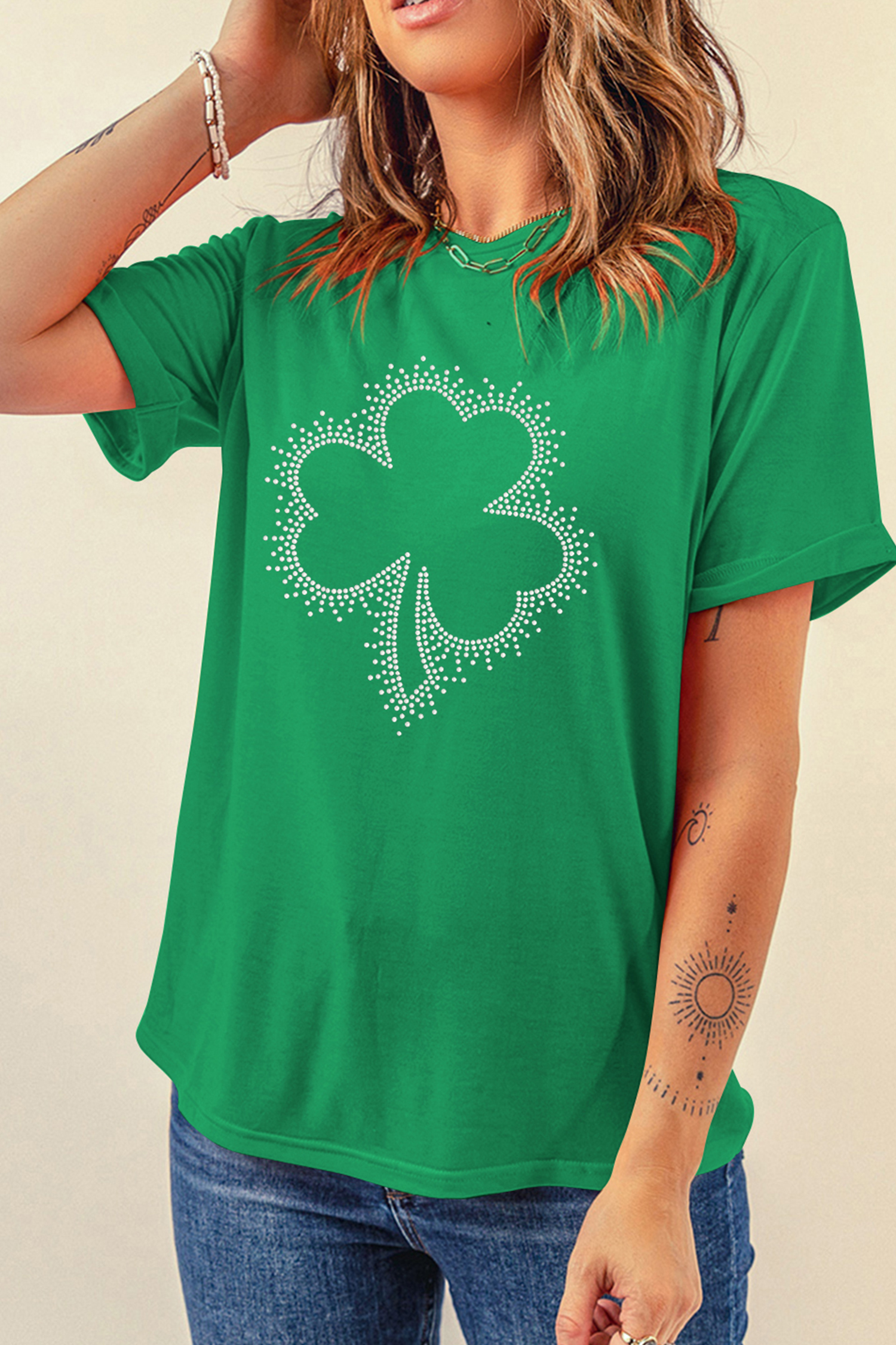 Bright Green St Patricks Day Crystal Rhinestone Shamrock Tee - loveforevers