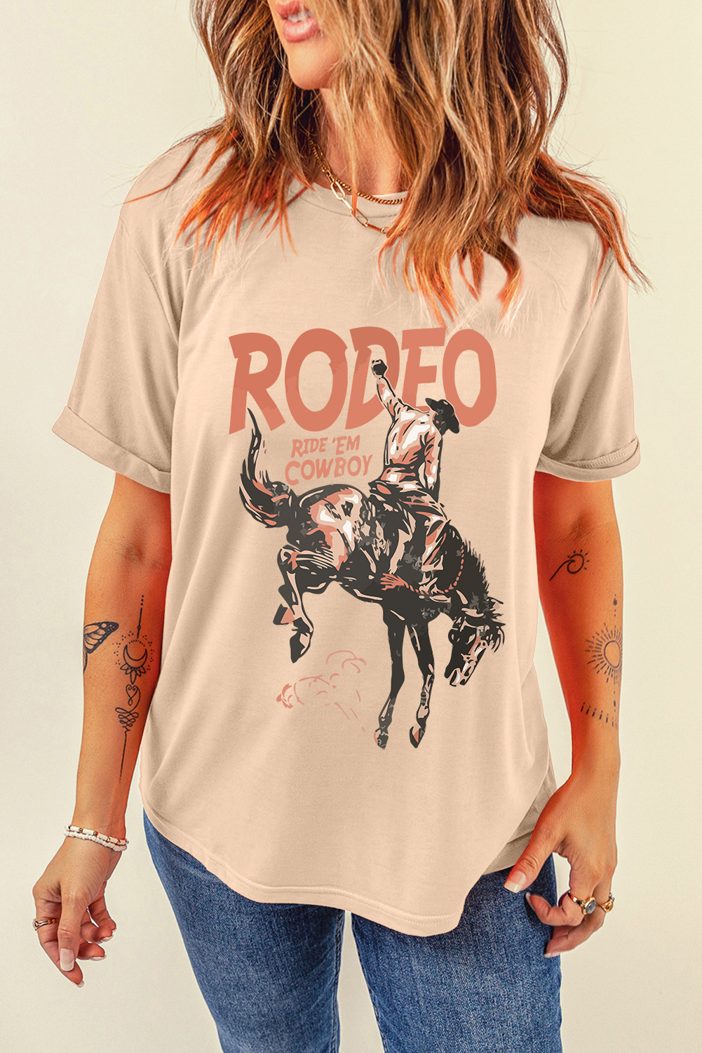 White RODEO Cowboy Graphic Crewneck T Shirt - loveforevers