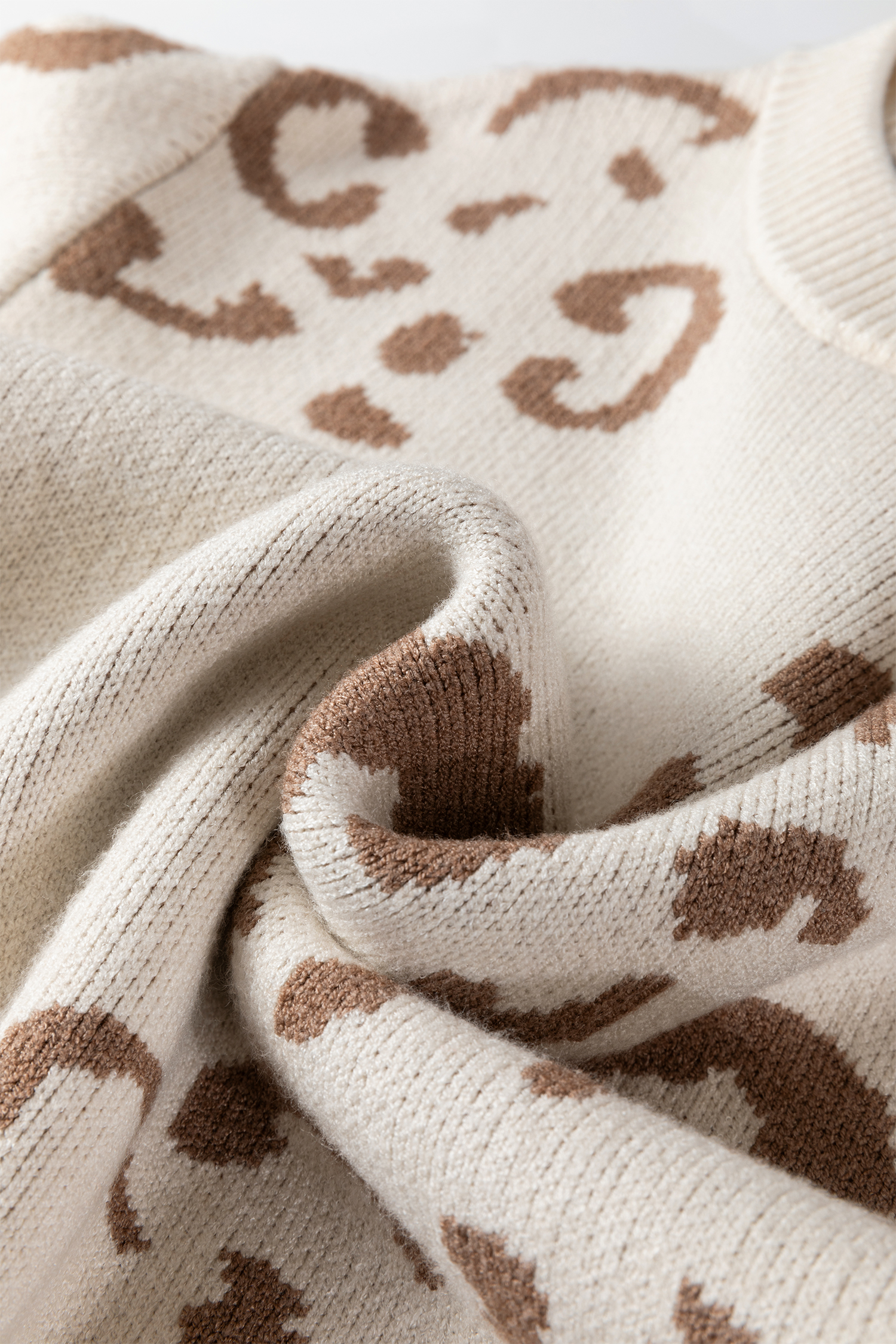 Camel Asymmetric Leopard Print Detail Drop Shoulder Sweater - loveforevers