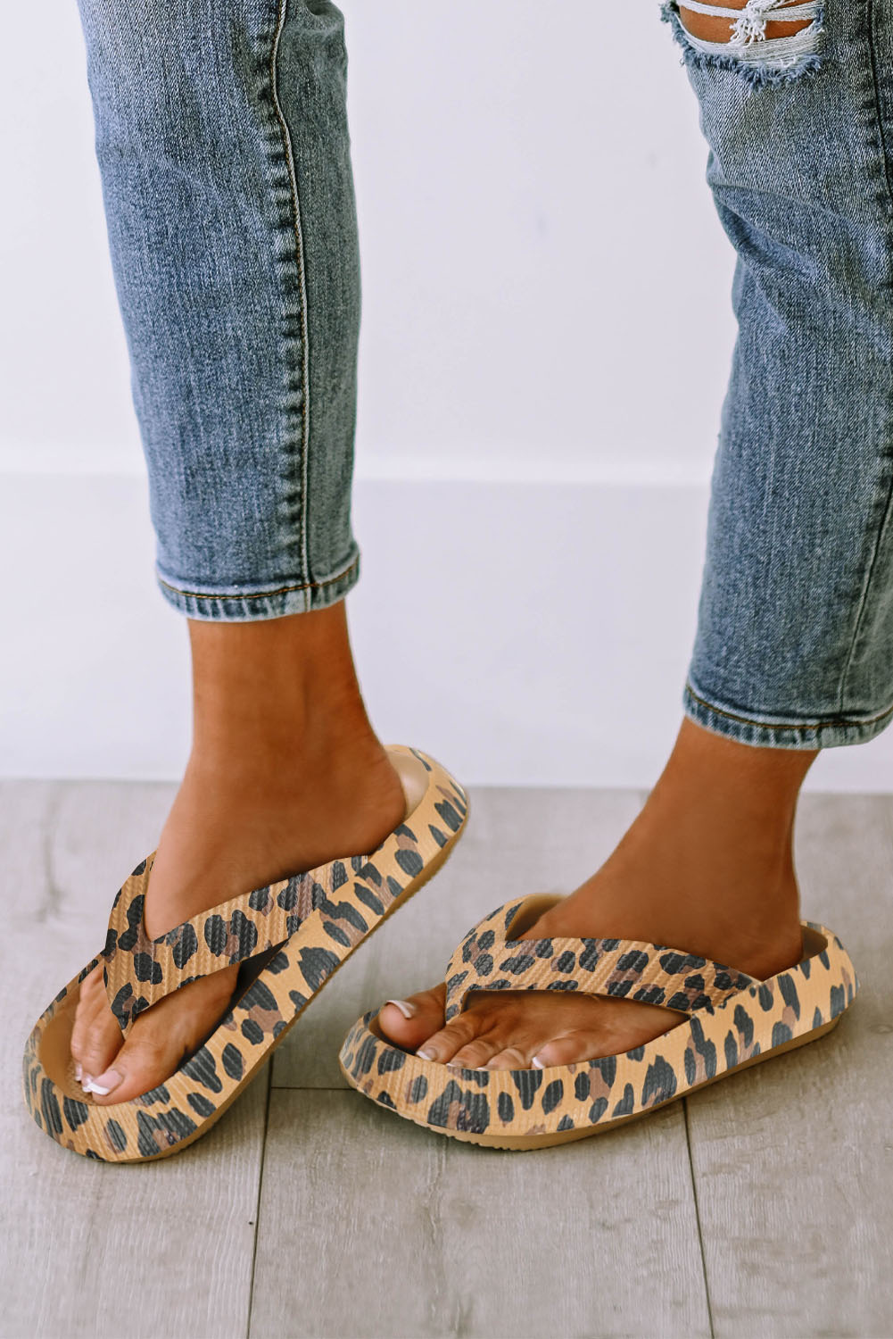 Pink Leopard Print Thick Sole Flip Flops - loveforevers