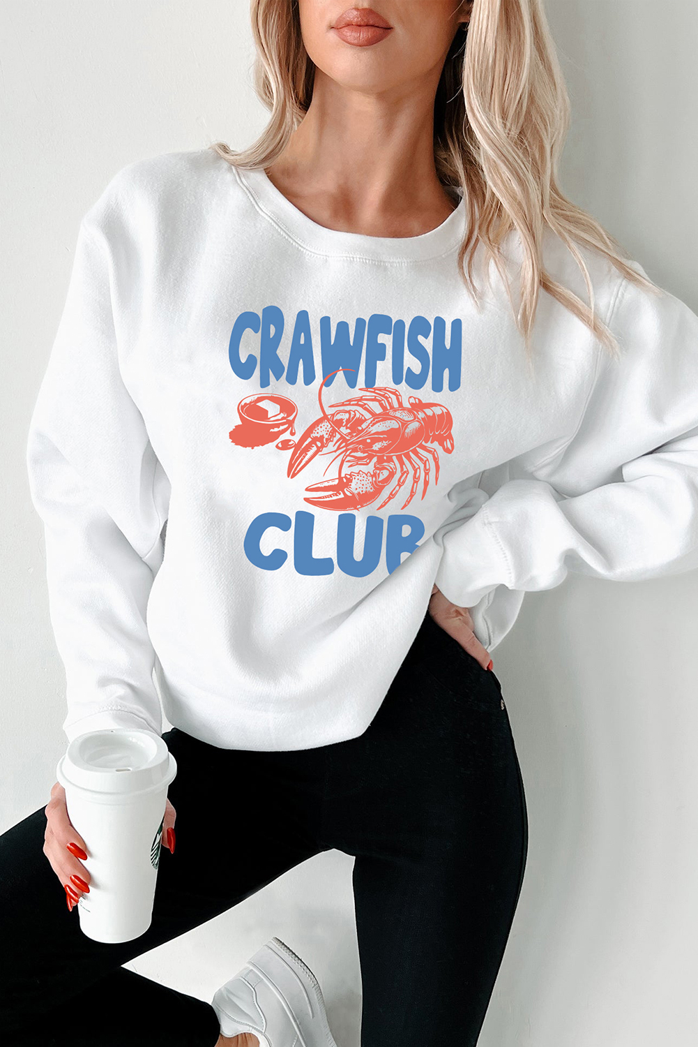 White CRAWFISH CLUB Printed Drop Shoulder Sweatshirt - loveforevers