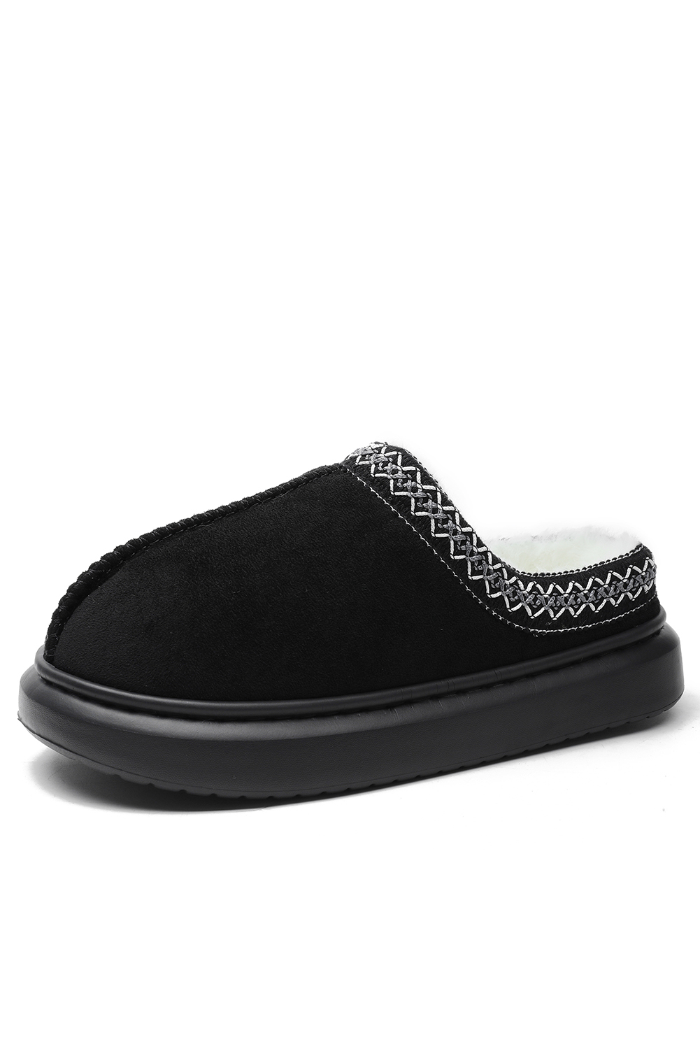 Black Contrast Edge Suede Plush Lined Thick Sole Winter Slippers - loveforevers