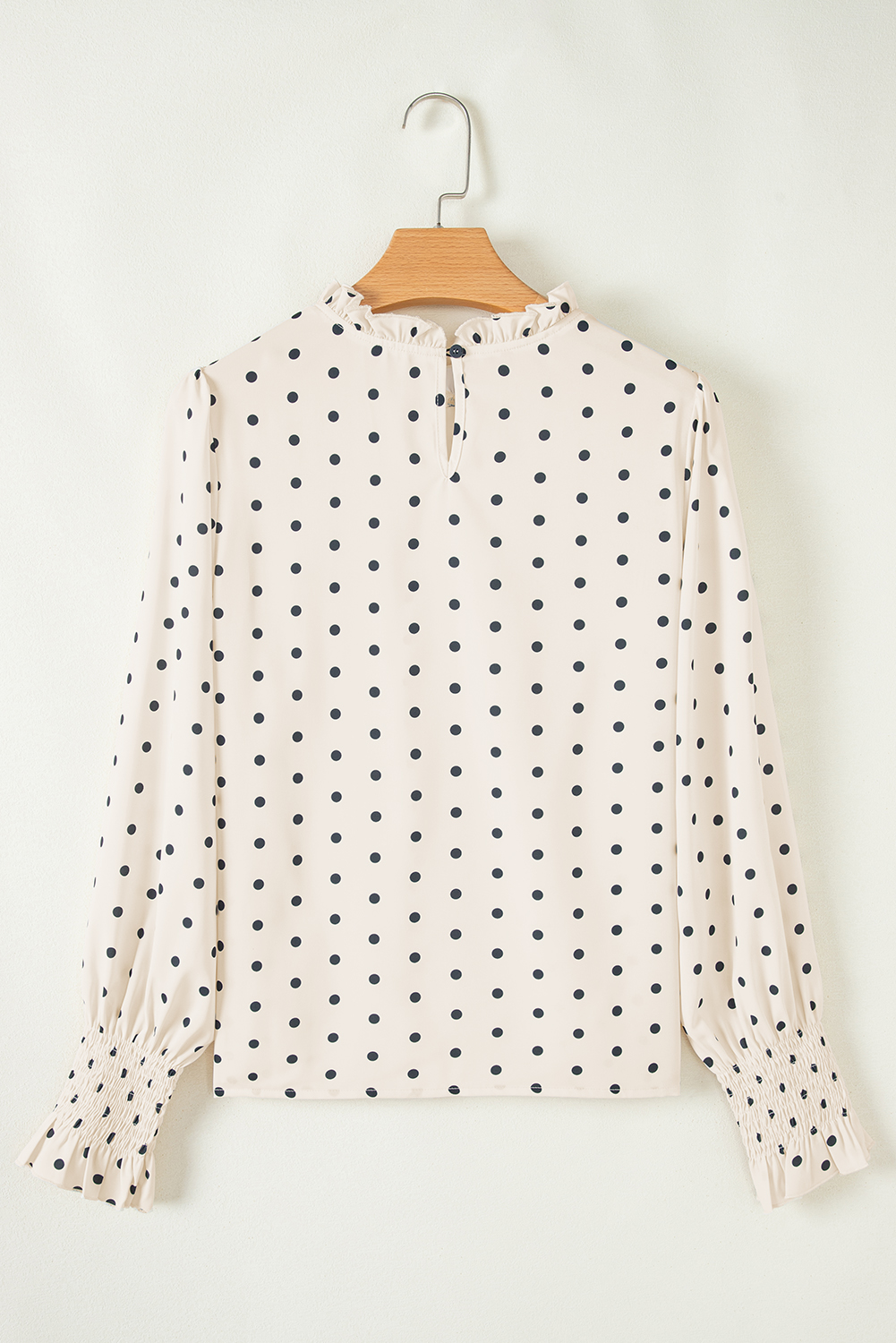 Apricot Polka Dot Print Frilled Collar Lantern Sleeve Blouse - loveforevers